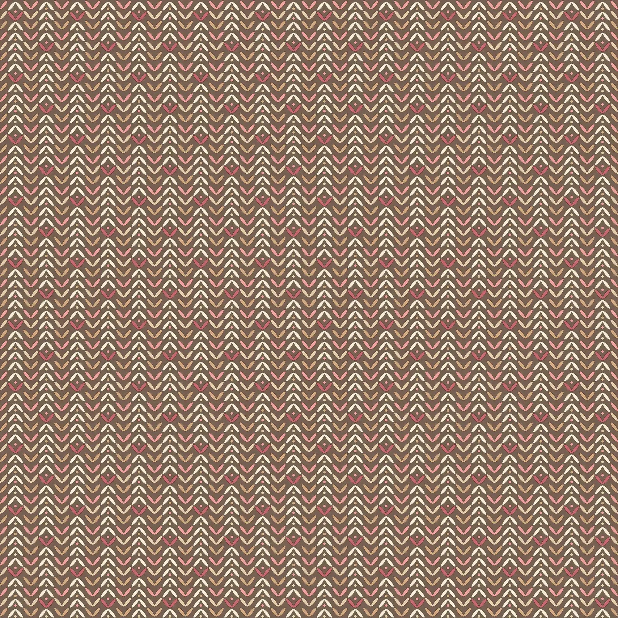 Detaljeret tapetmønster med zigzag-design i brune og lyserøde nuancer, Delicate Zigzags - Clay fra Nicetapet.dk.