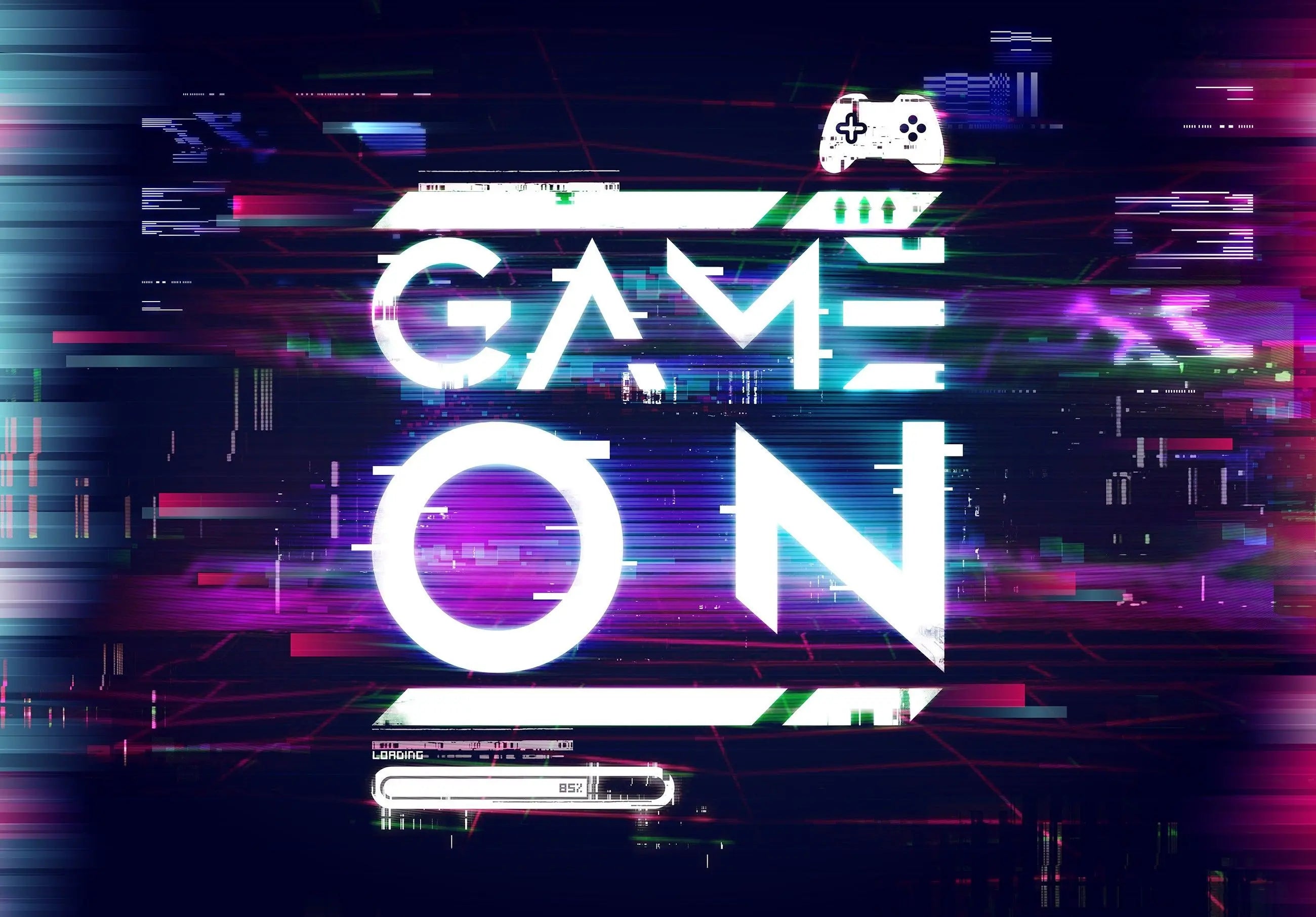 Billede 1 af Fototapet - Tekst Game On med Glitch-effekt