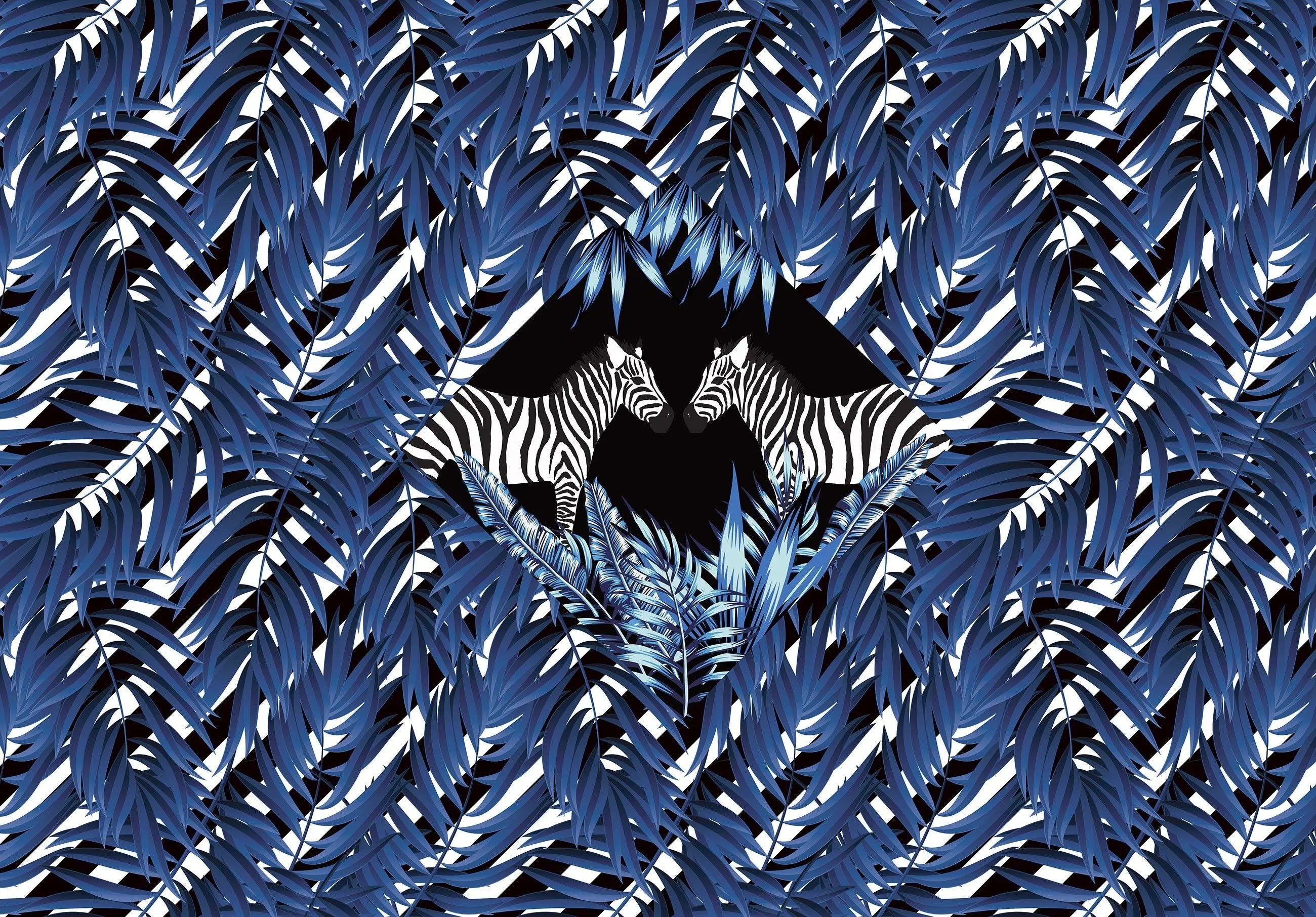 Billede 5 af Fototapet - To zebraer blandt blå palmeblade