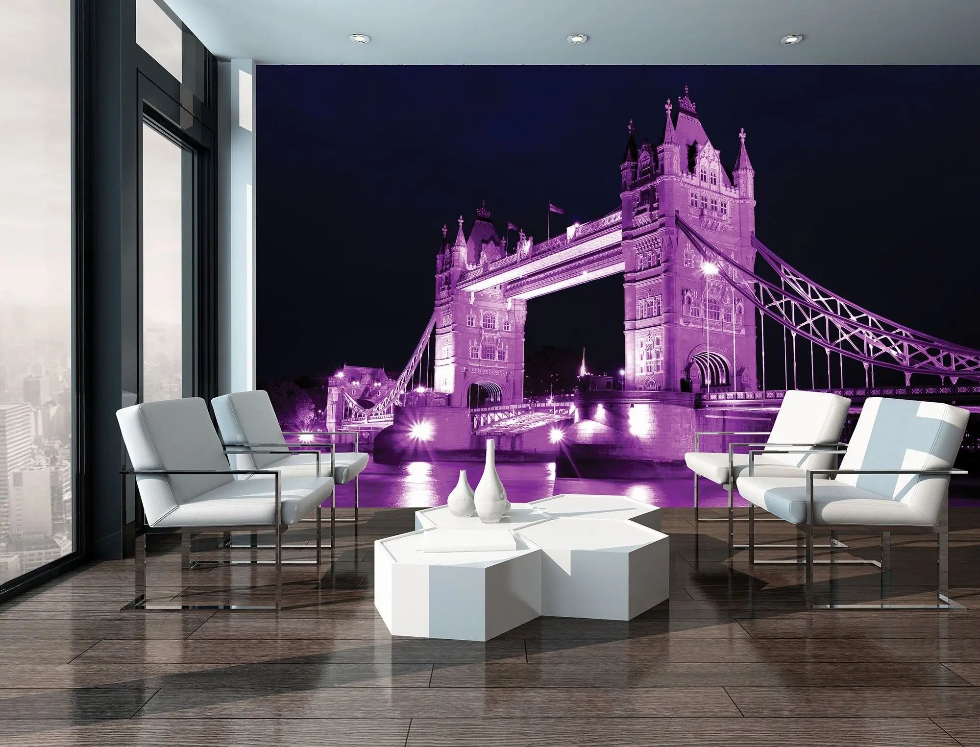 Billede 4 af Fototapet - Tower Bridge London med lilla belysning om natten