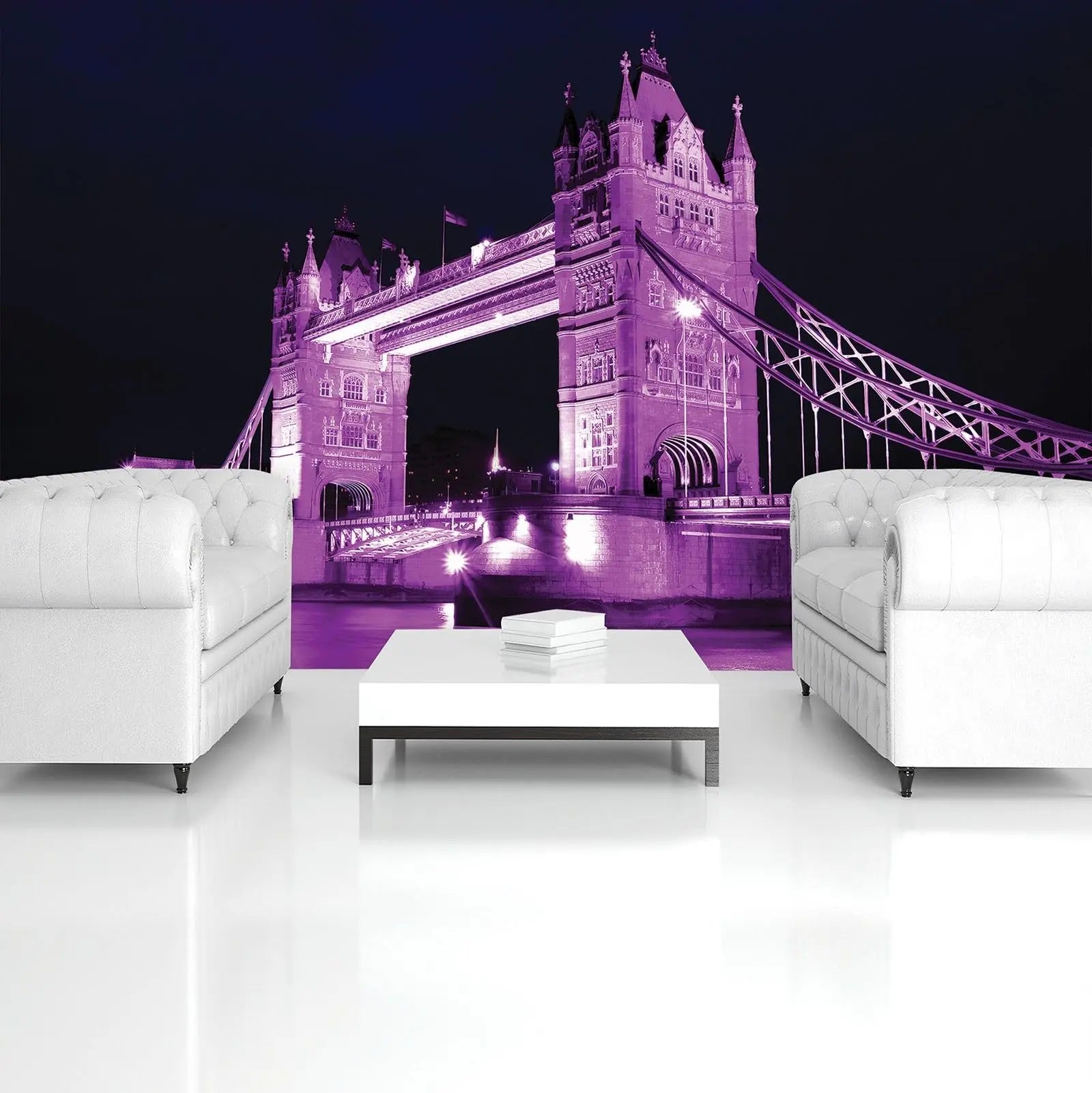 Billede 6 af Fototapet - Tower Bridge London med lilla belysning om natten
