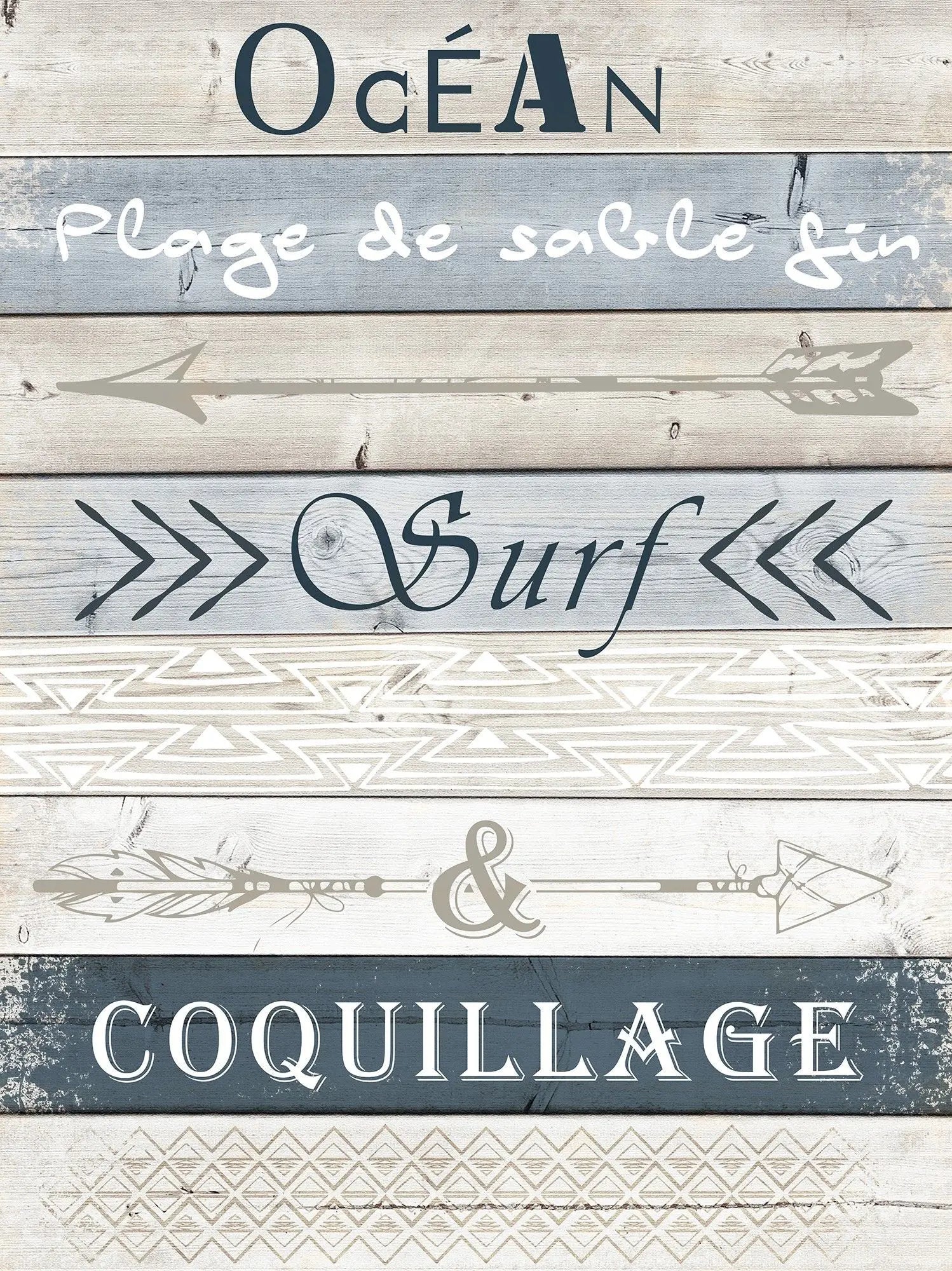 Billede 1 af Fototapet - Træplanker med tekst om strand og surf