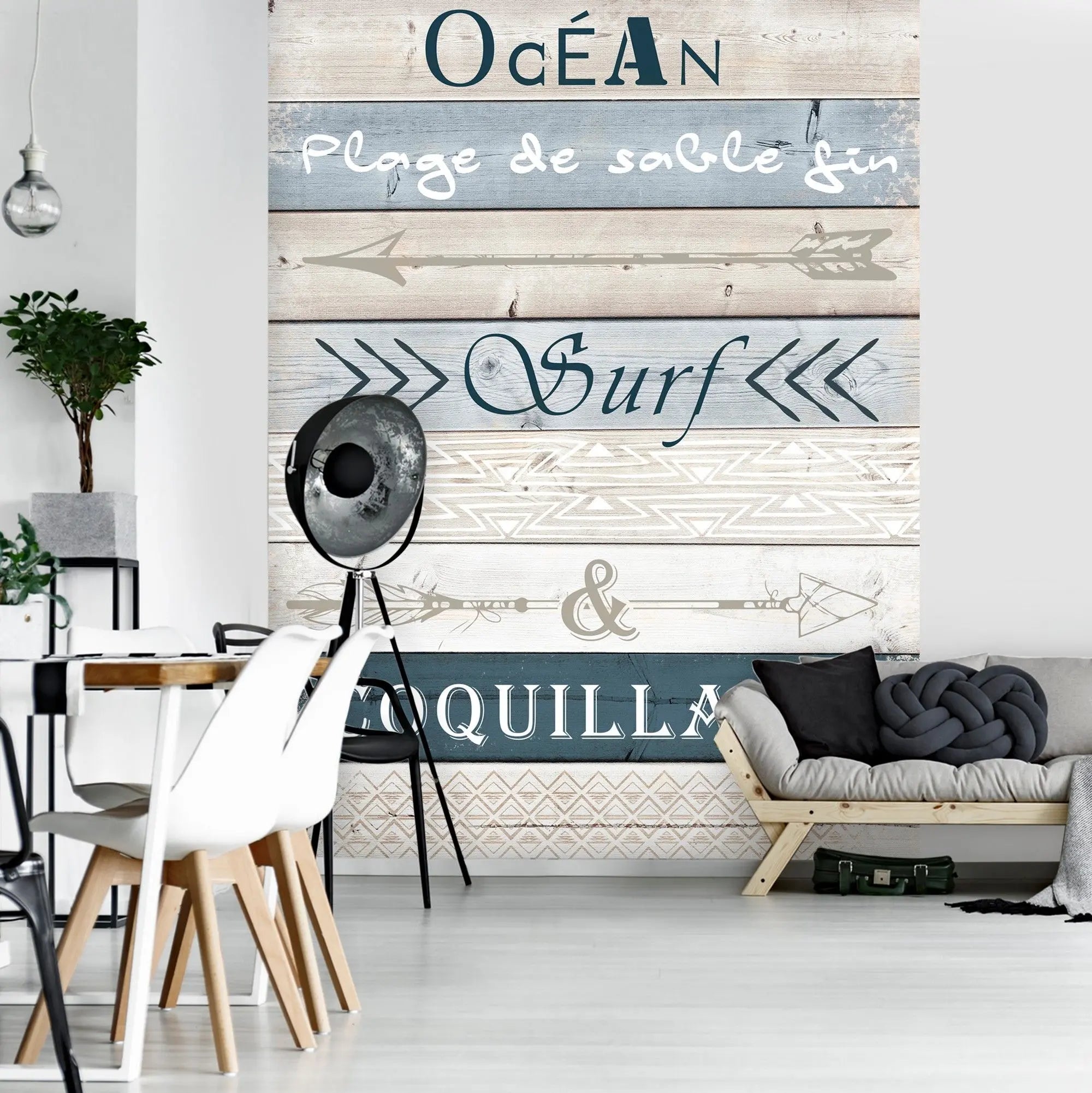 Billede 5 af Fototapet - Træplanker med tekst om strand og surf