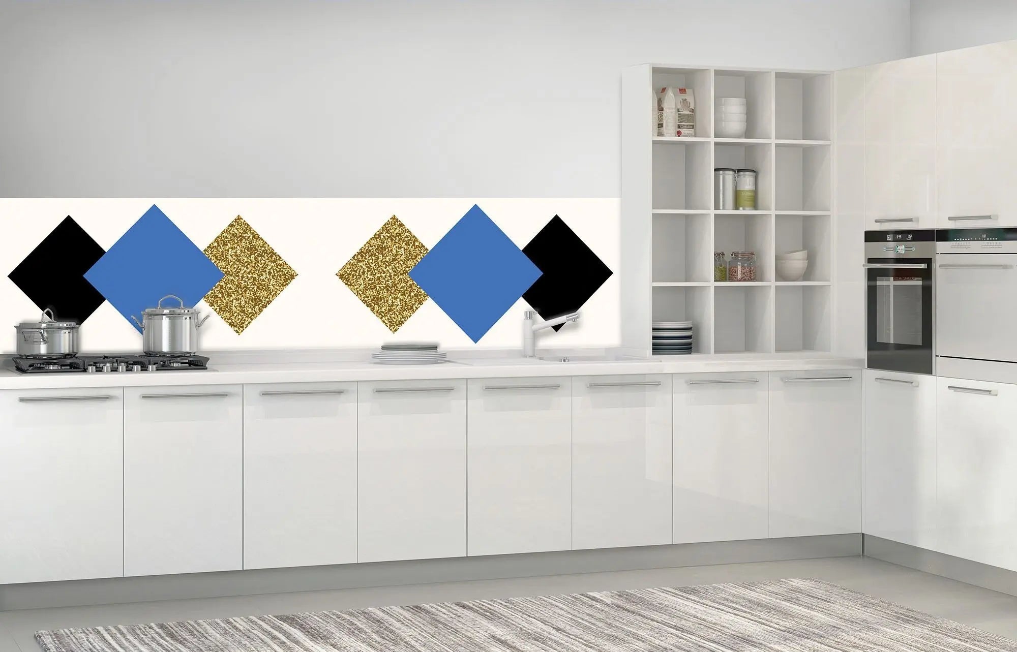 Billede 4 af Fototapet - Tre overlappende rhomber i guld, blå og sort