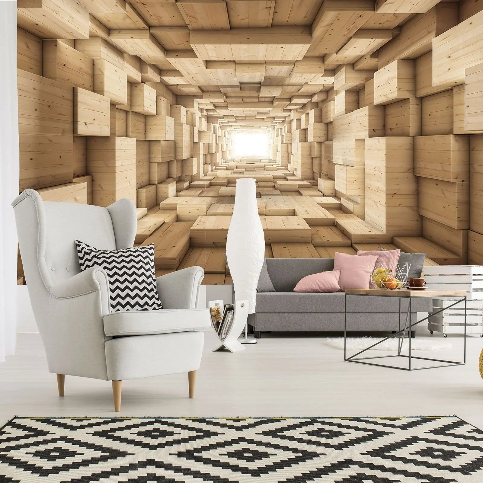 Billede 4 af Fototapet - Tredimensionel passage med træplanker