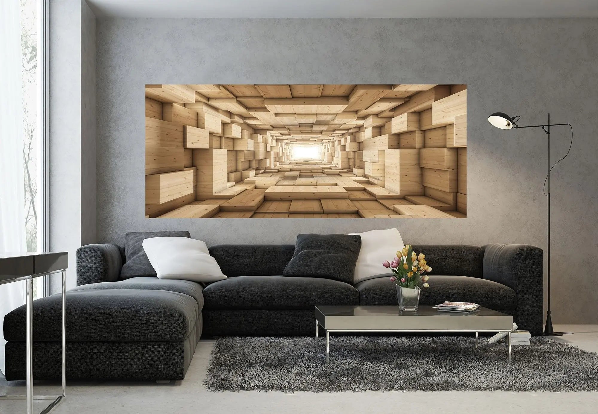 Billede 7 af Fototapet - Tredimensionel passage med træplanker