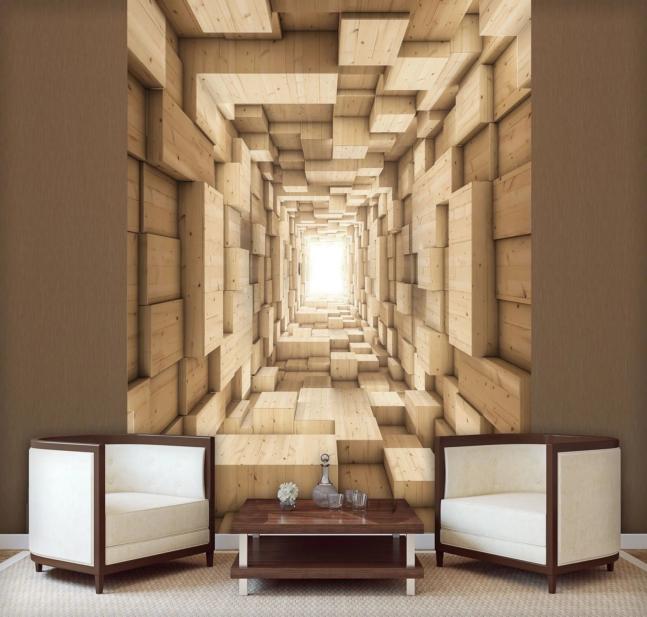 Billede 8 af Fototapet - Tredimensionel passage med træplanker