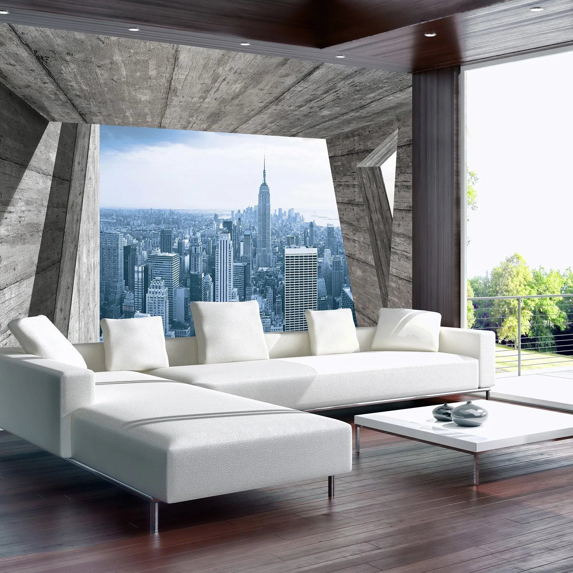 Billede 4 af Fototapet - Udsigt fra betonrum til Manhattan-skyline med Empire State Building