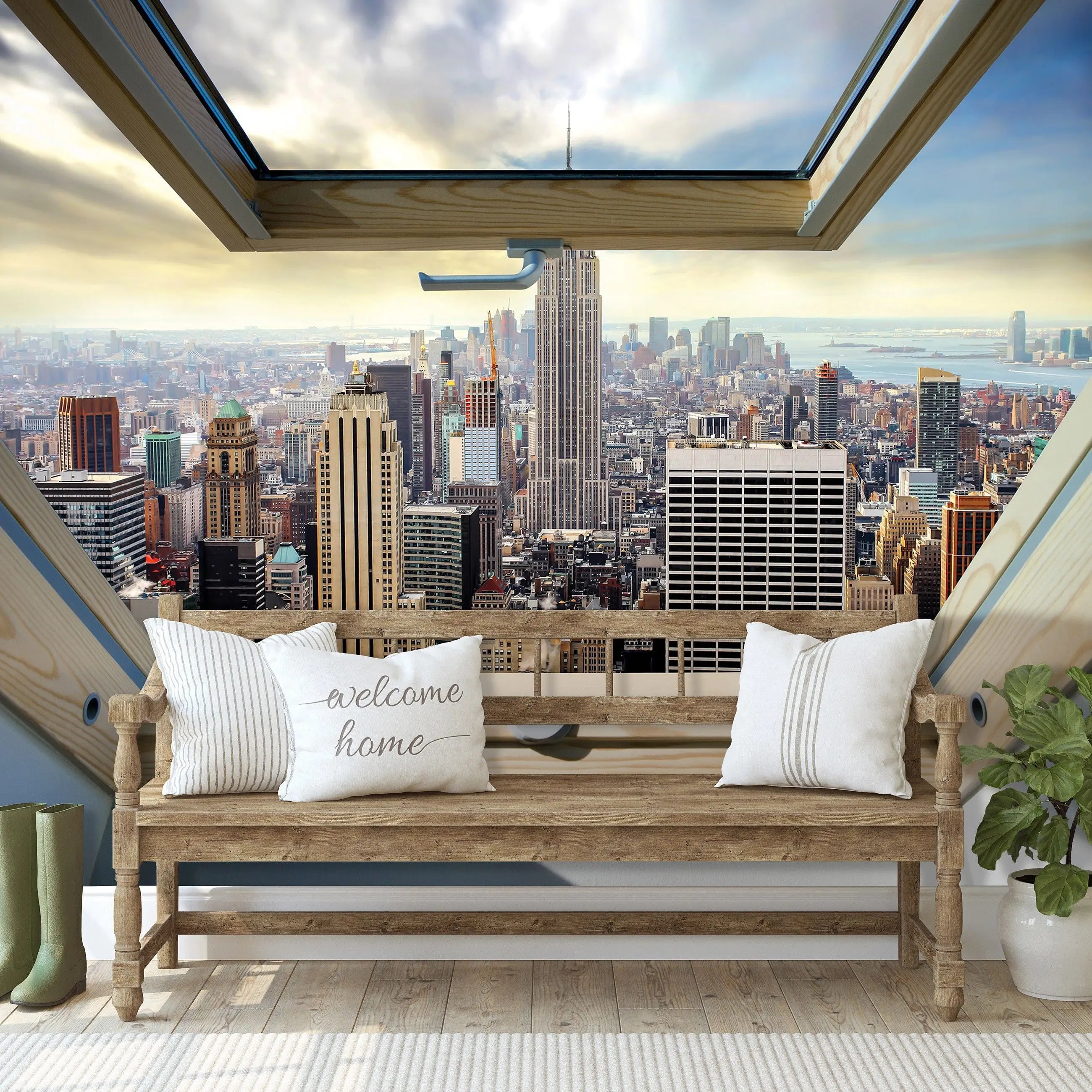 Billede 5 af Fototapet - Udsigt over Manhattan, New York City, gennem tagvindue