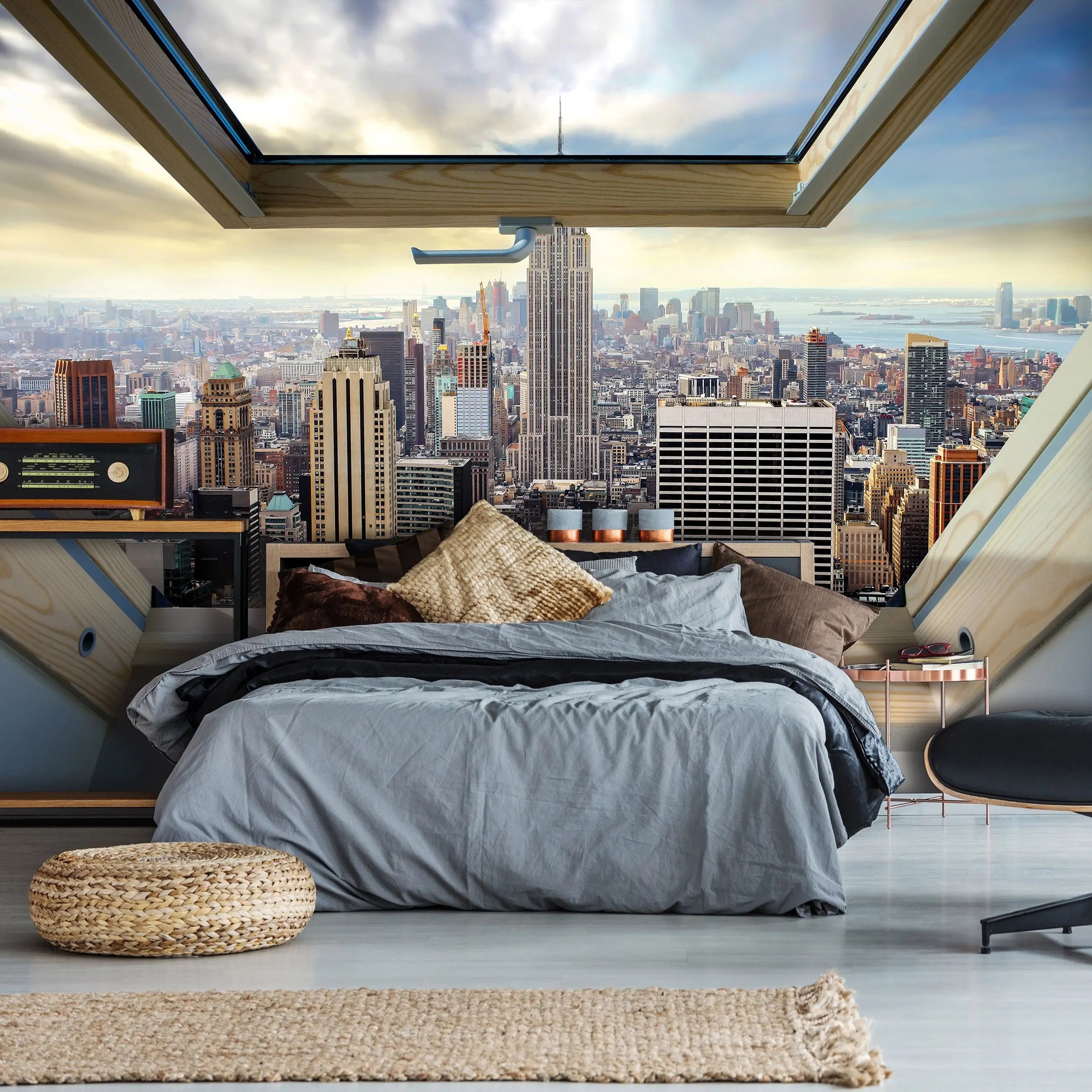 Billede 6 af Fototapet - Udsigt over Manhattan, New York City, gennem tagvindue