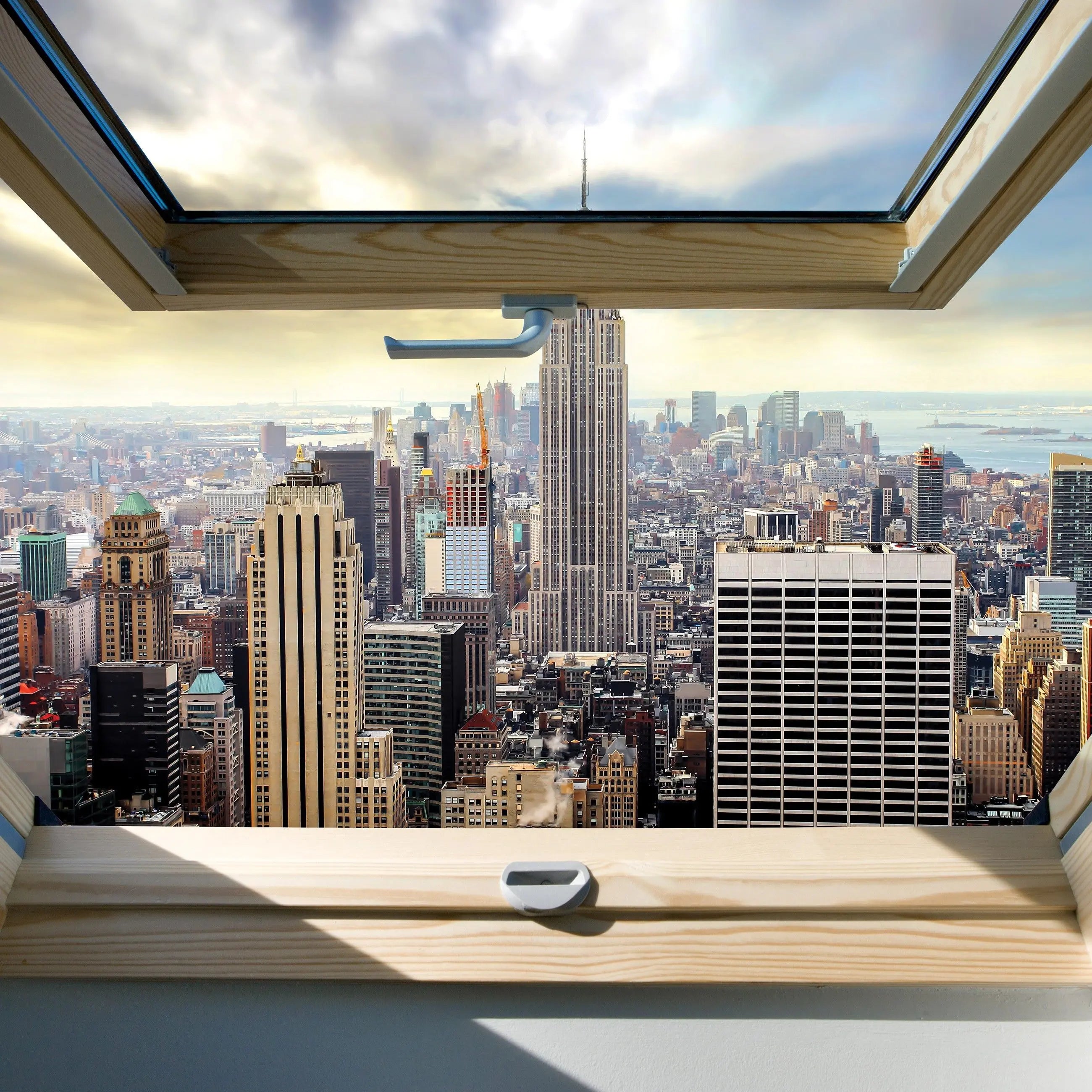 Billede 7 af Fototapet - Udsigt over Manhattan, New York City, gennem tagvindue