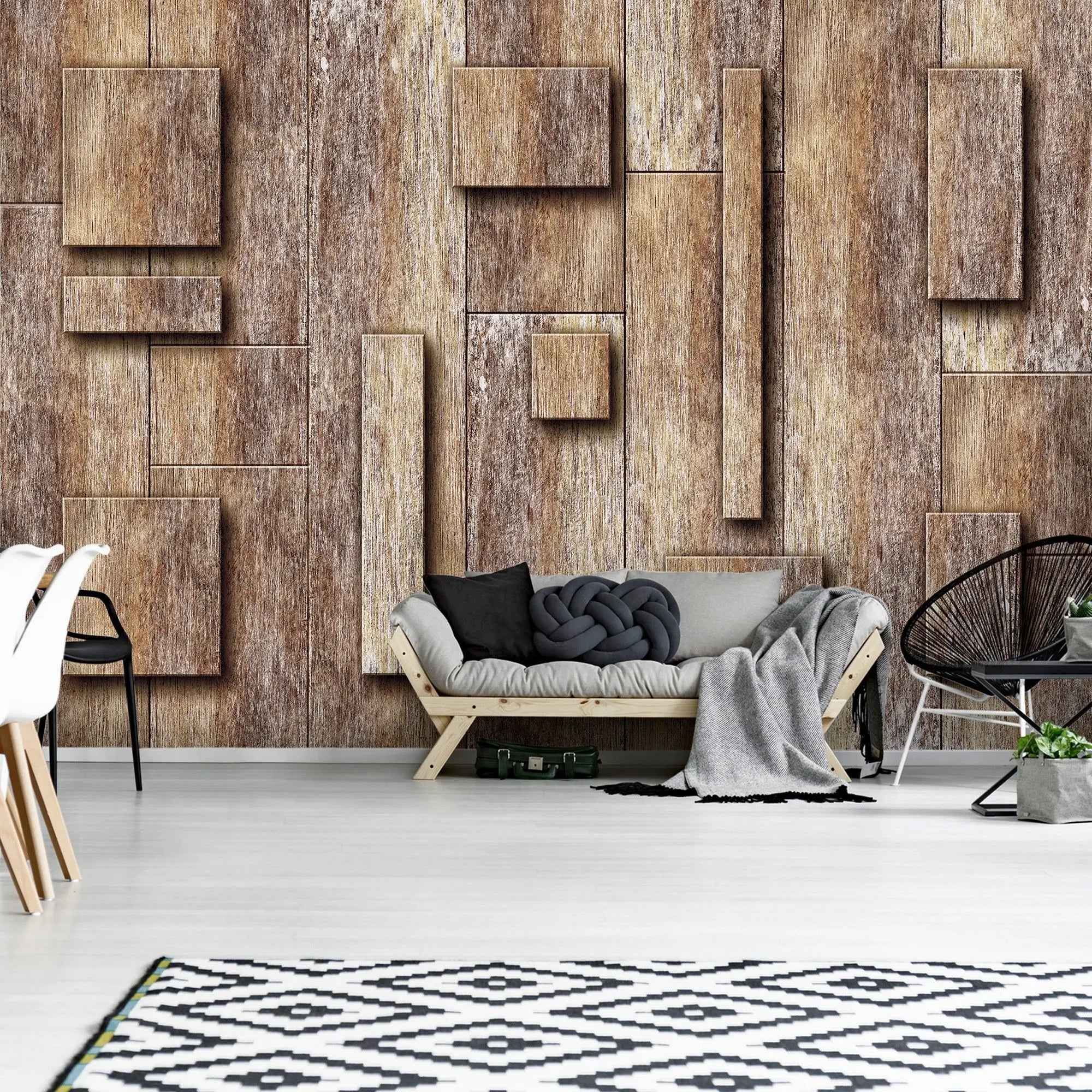 Billede 3 af Fototapet - Ujævn overflade af rå træplanker