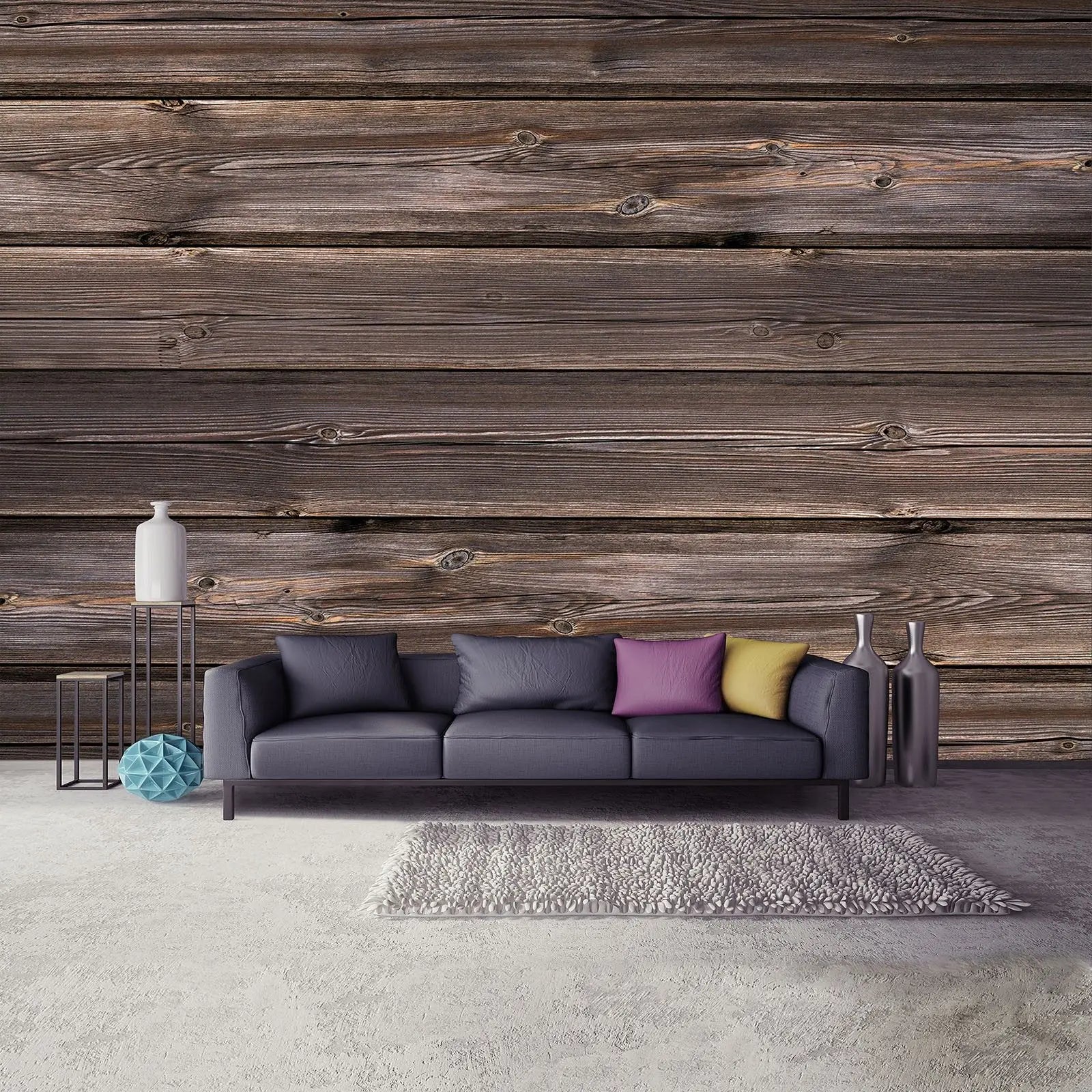 Billede 3 af Fototapet - Vandrette brune trælister