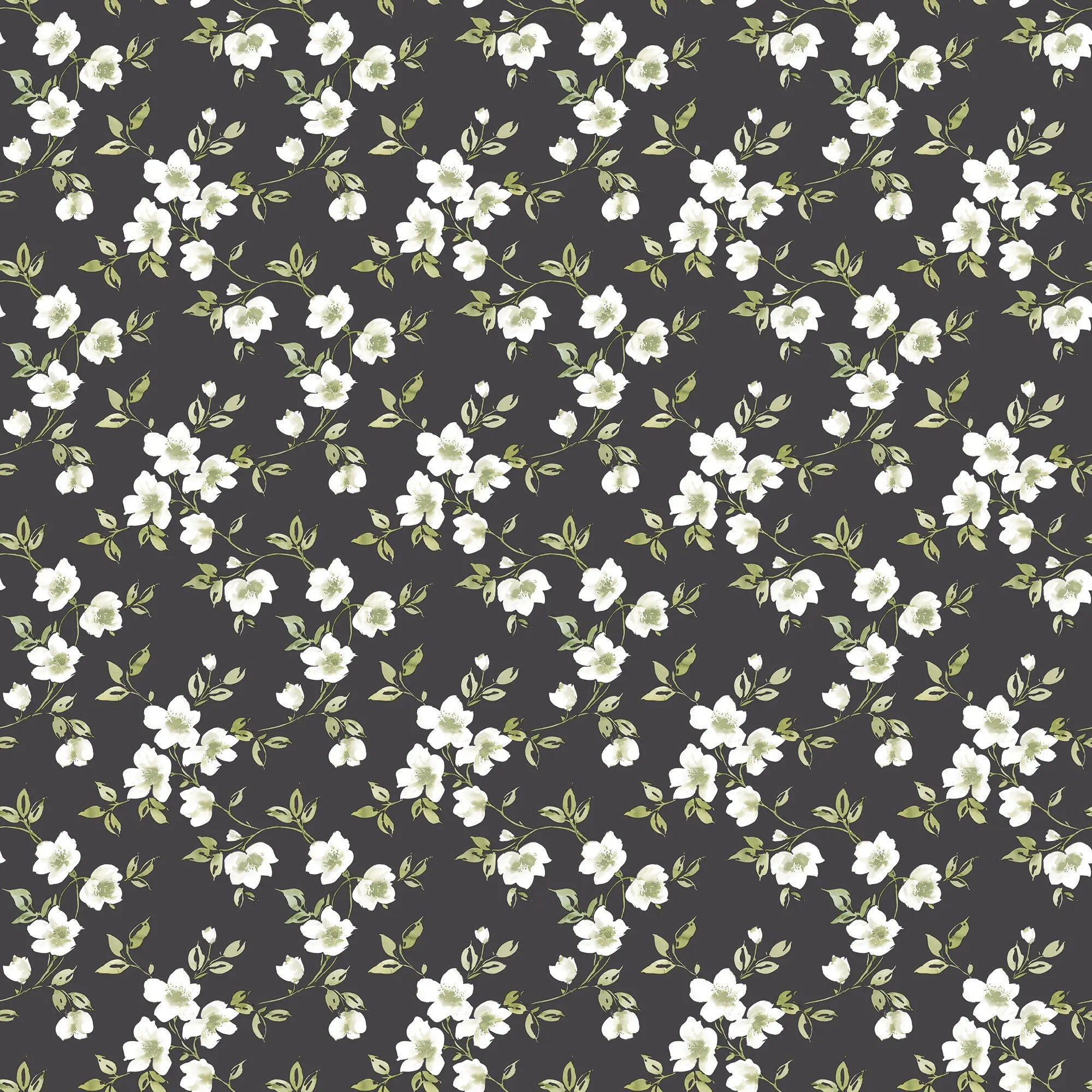 Detaljeret billede af Veiled Windflowers - Shadow tapet med blomstermønster på en mørk baggrund.