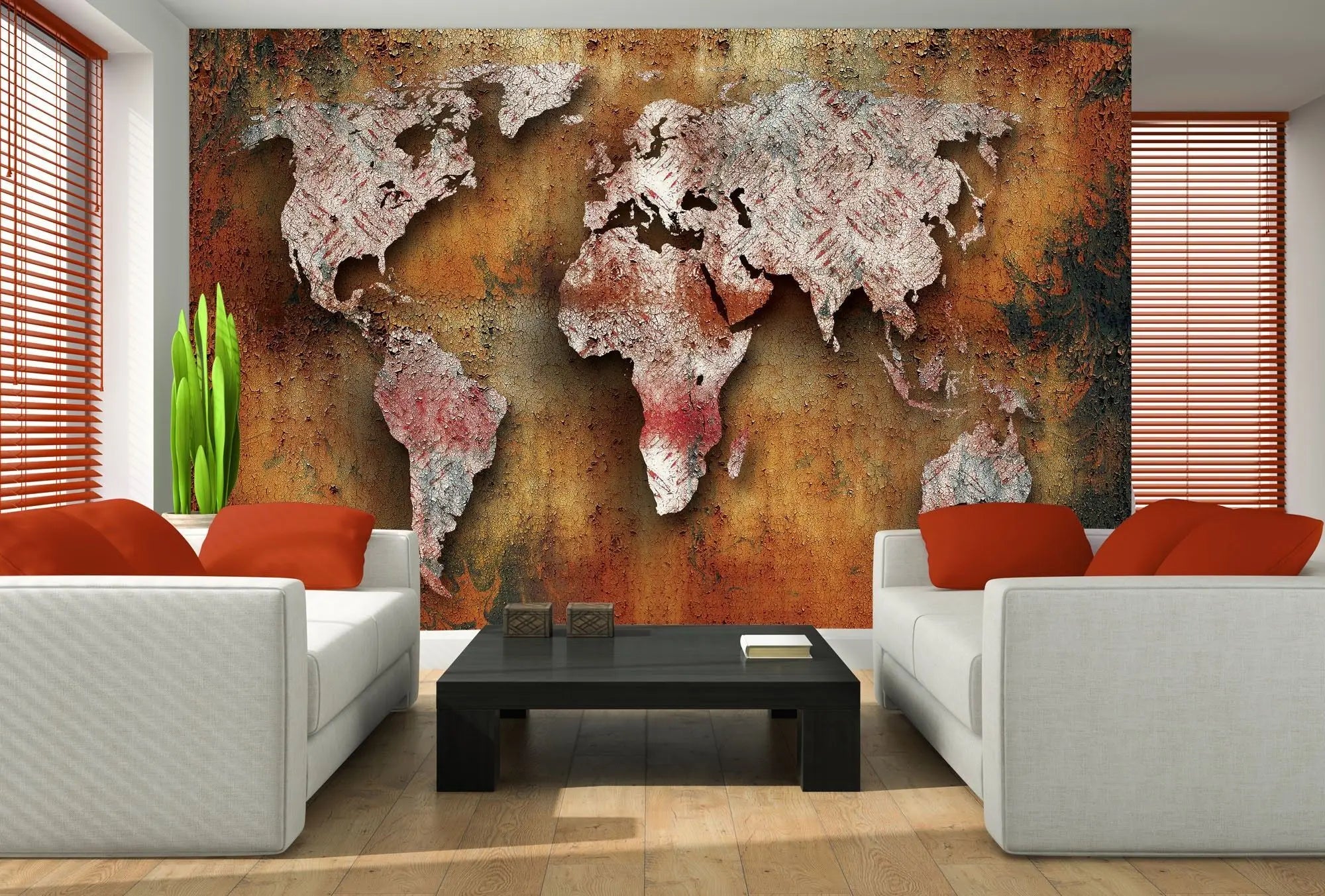 Billede 2 af Fototapet - Verdenskort med rusten metaltekstur