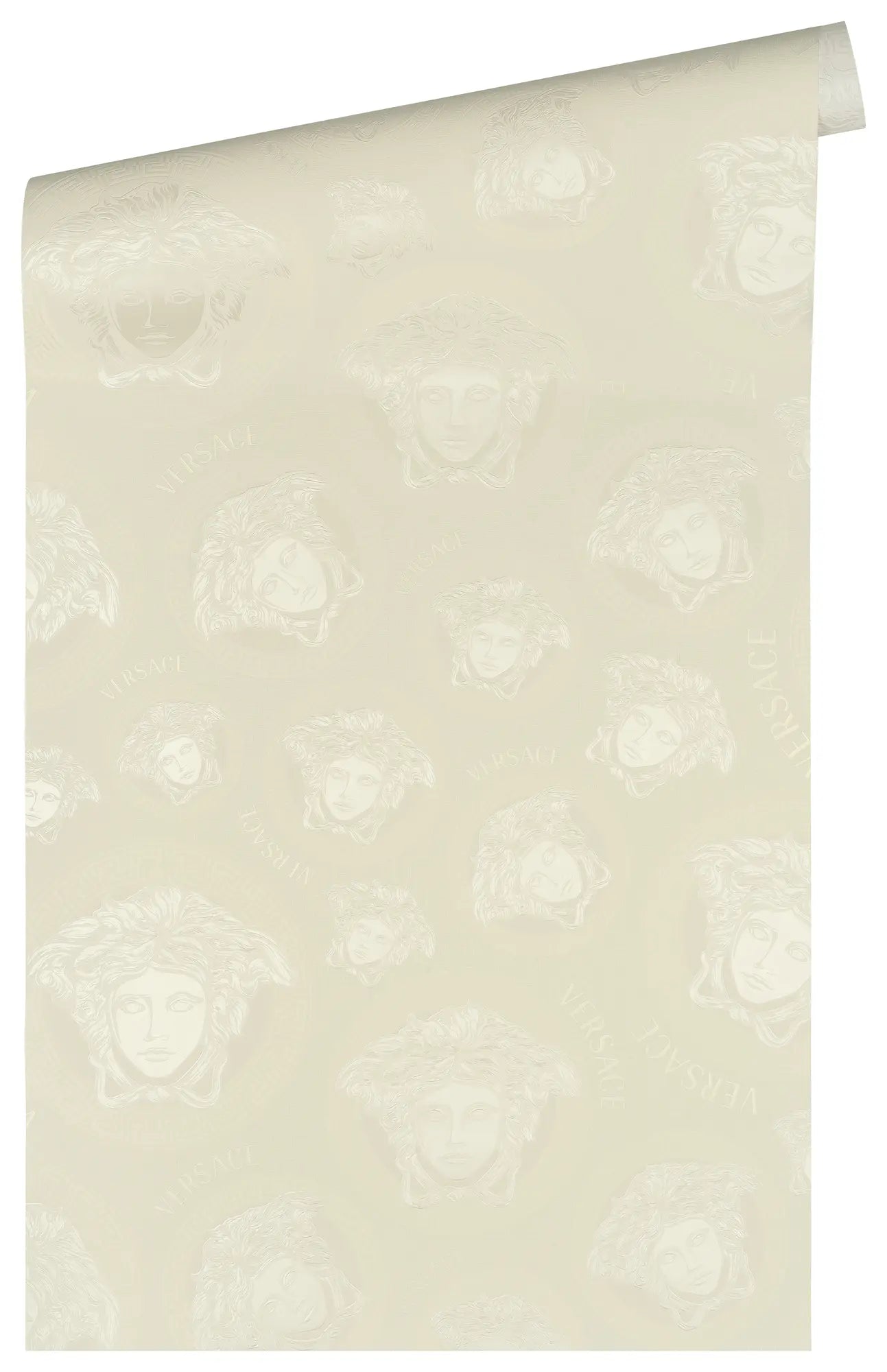 Billede af en hel rulle Versace Medusa Amplified - Ivory tapet med karakteristisk Medusa design.