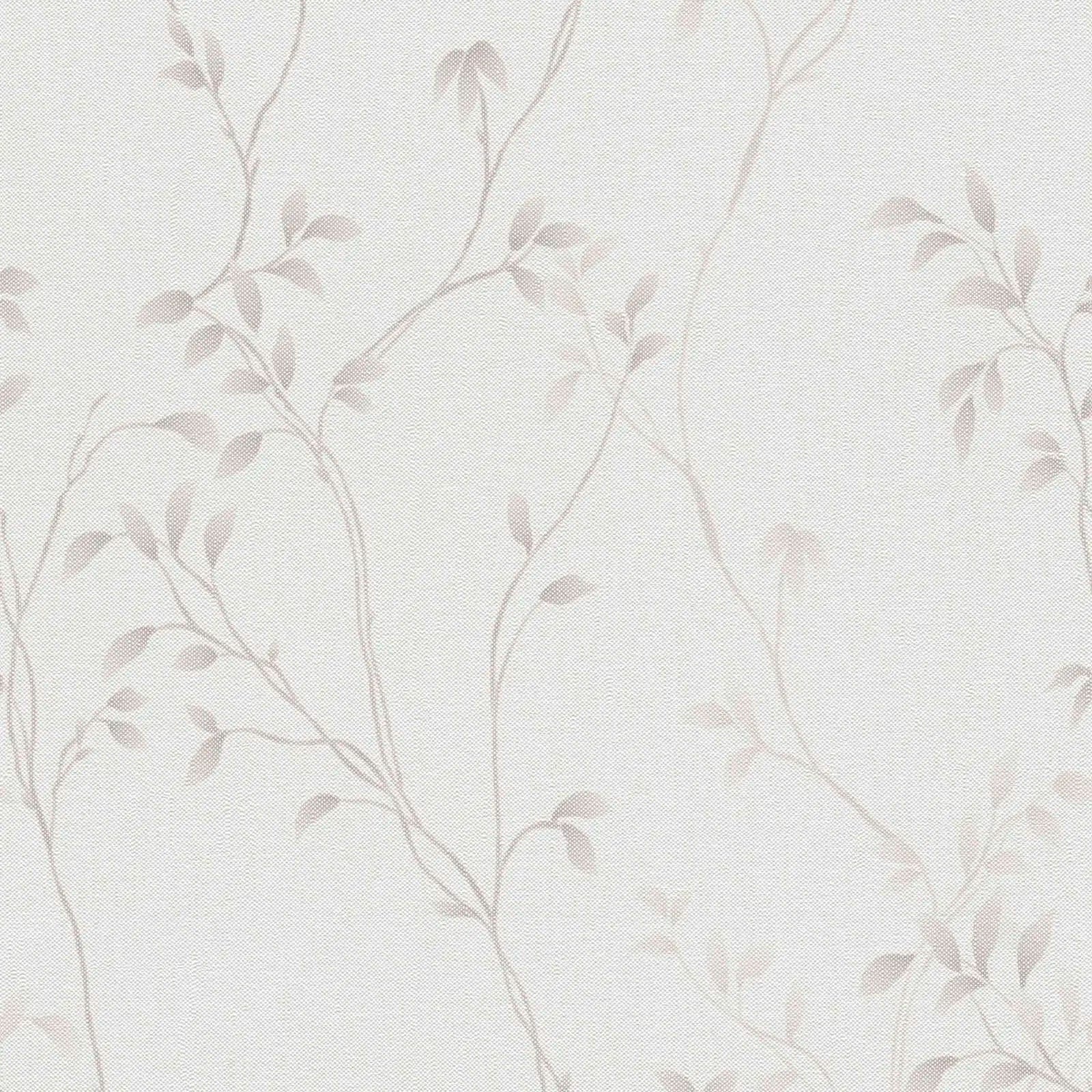 Billede af Vineyard Elegance - Dove tapet med elegante grene og blade på en lys baggrund, tilgængelig på Nicetapet.dk.