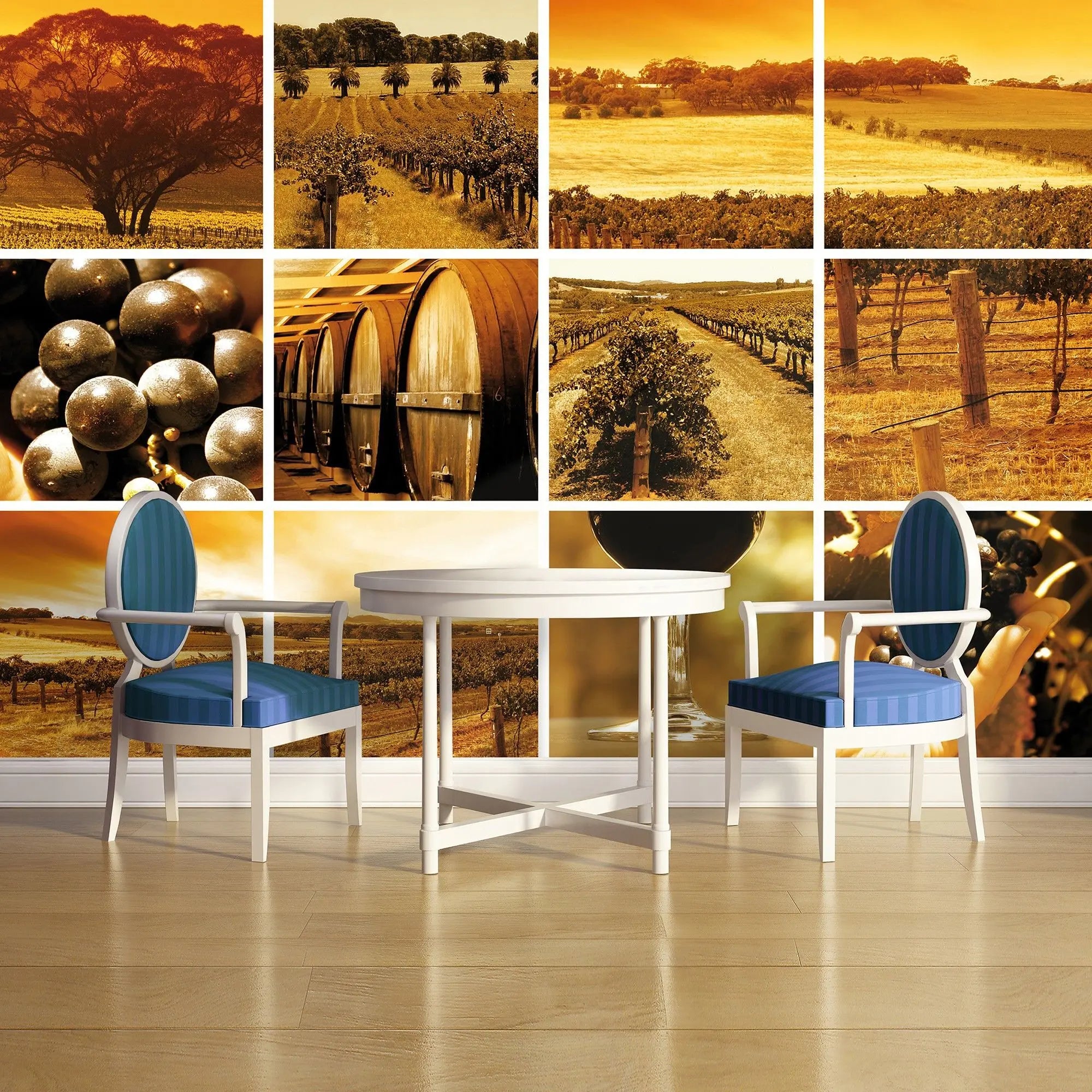 Billede 3 af Fototapet - Vinmarker med druer og vintønder