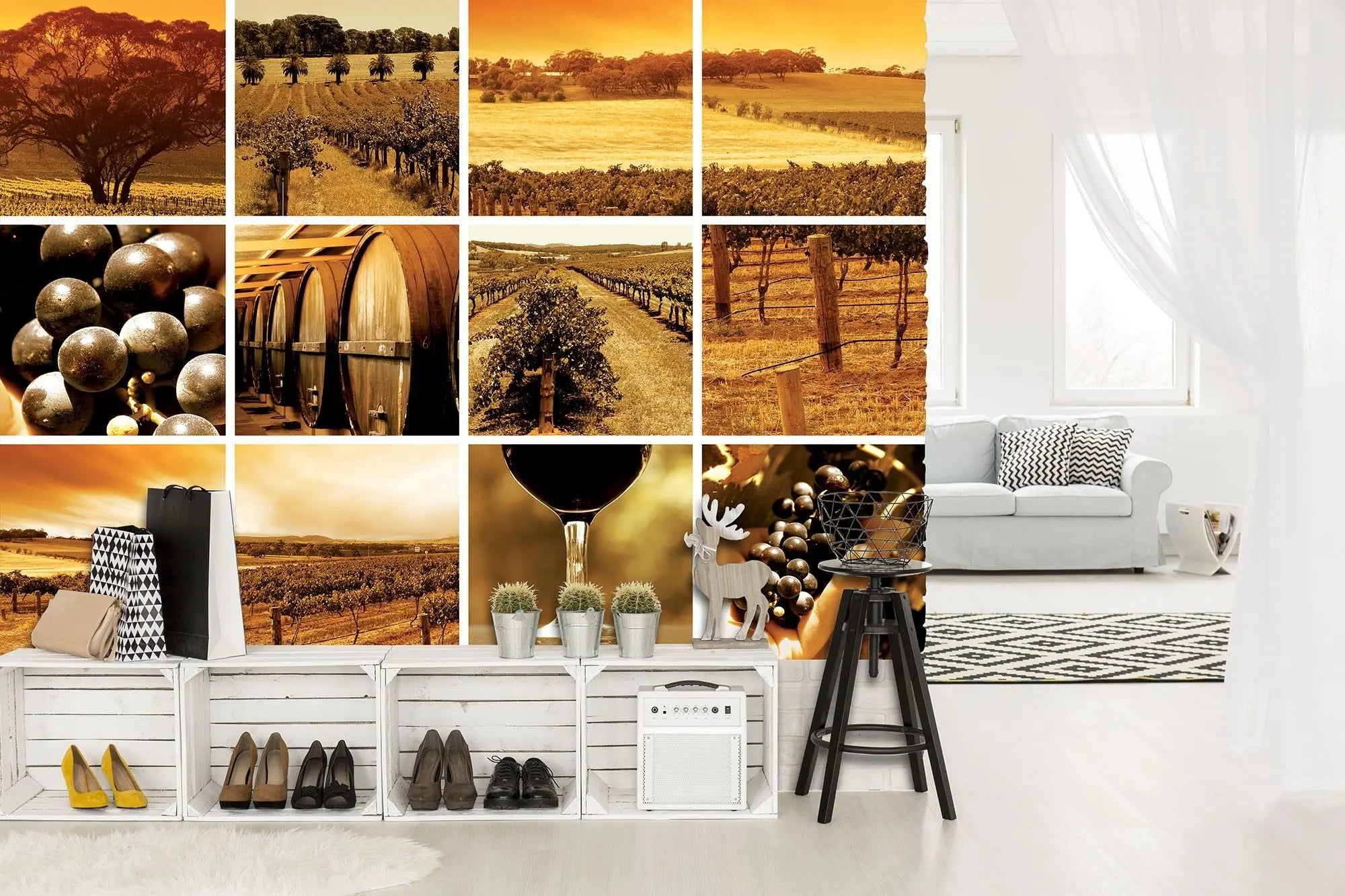 Billede 4 af Fototapet - Vinmarker med druer og vintønder