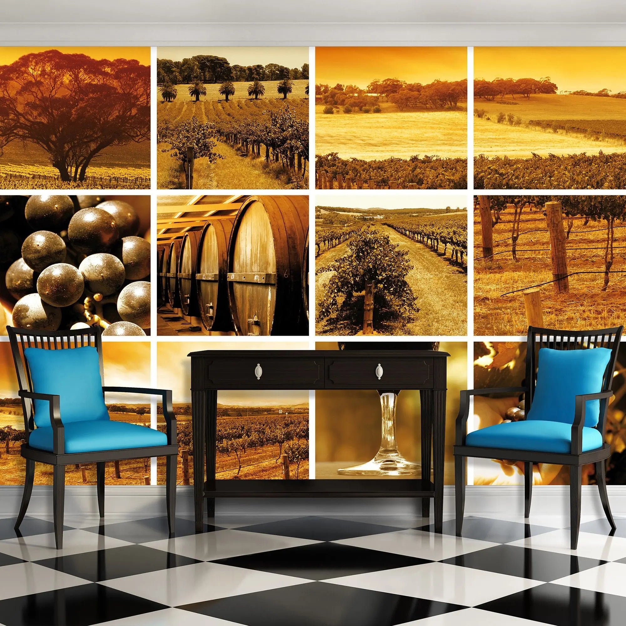 Billede 5 af Fototapet - Vinmarker med druer og vintønder