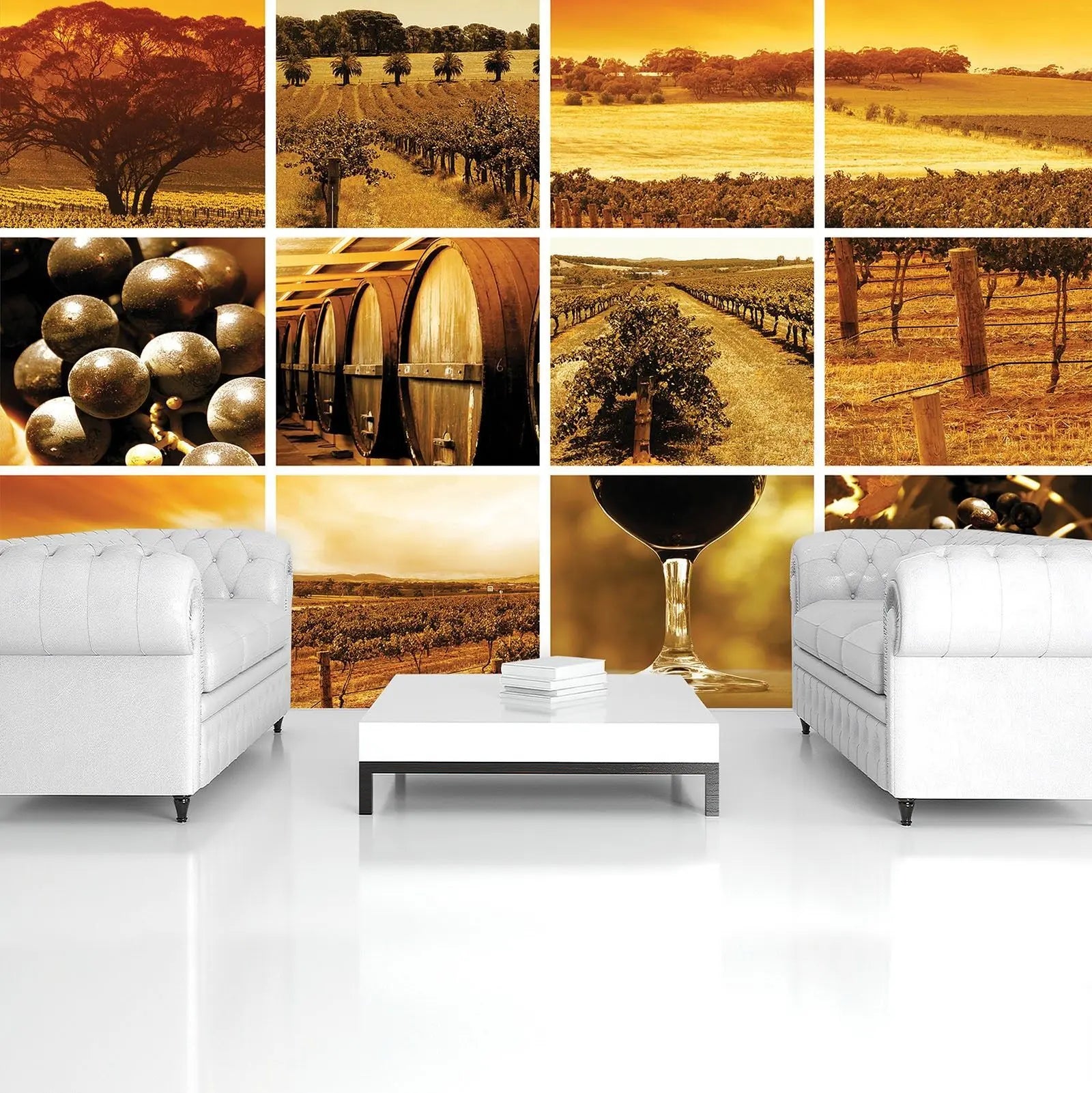 Billede 6 af Fototapet - Vinmarker med druer og vintønder