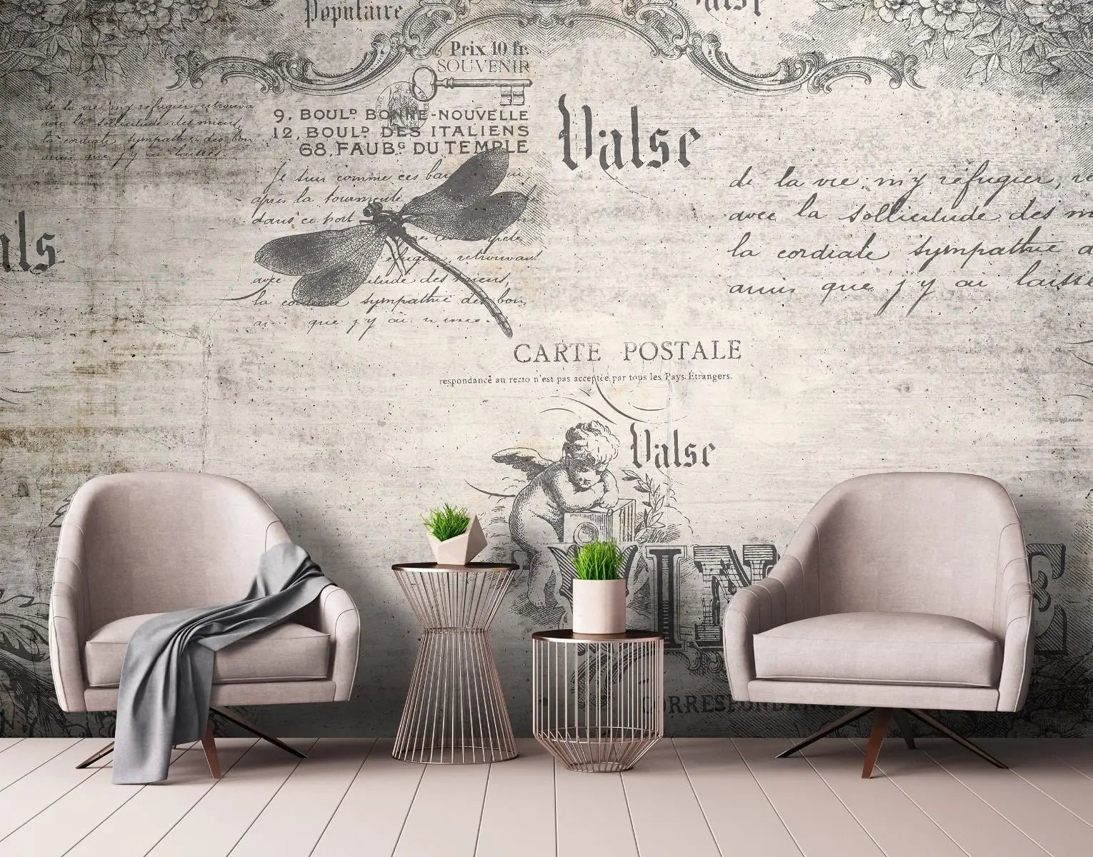 Billede 5 af Fototapet - Vintage postkortdesign med natsværmer og engel