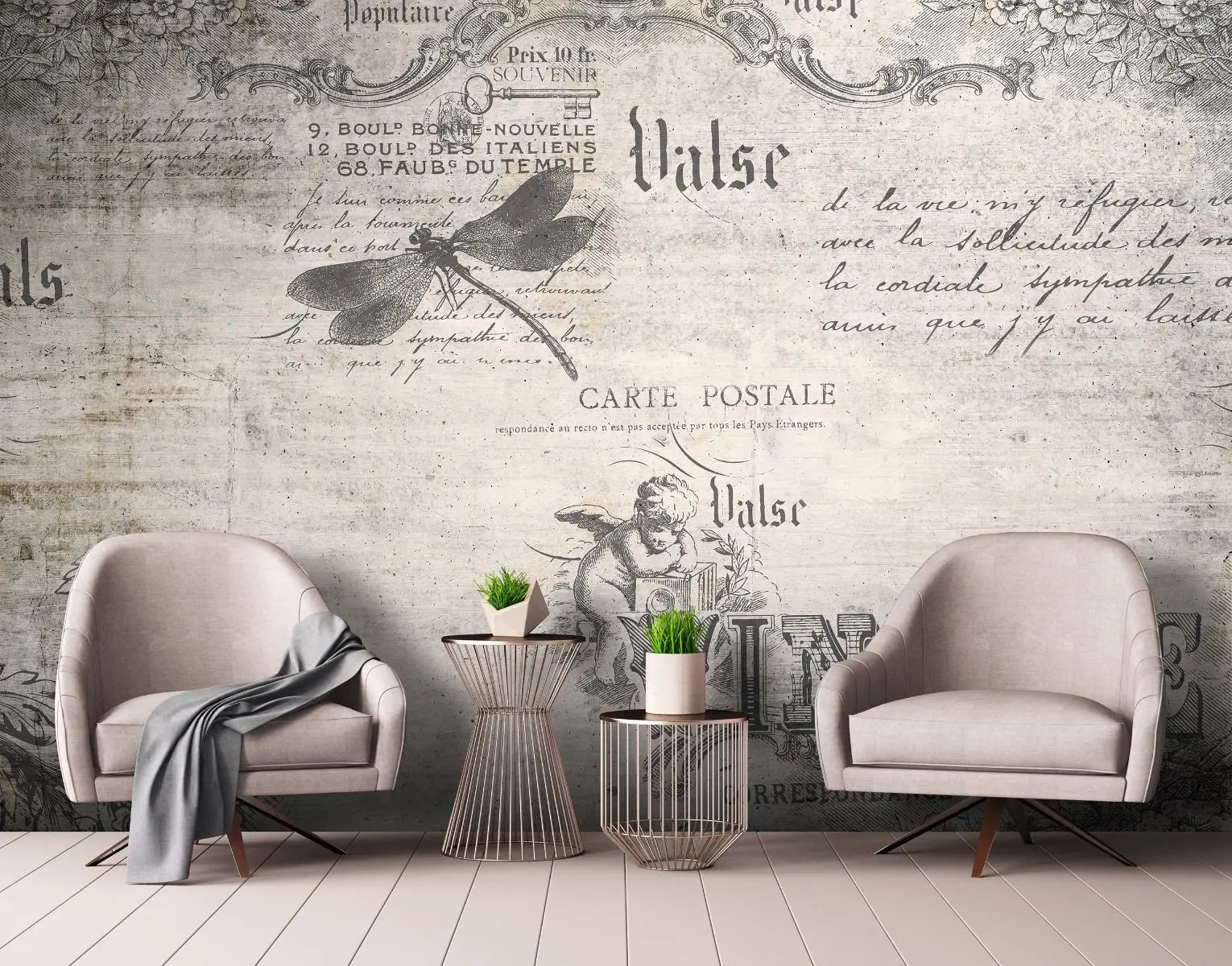 Billede 6 af Fototapet - Vintage postkortdesign med natsværmer og engel