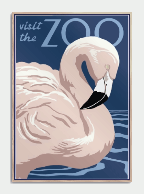 ZOO Plakat med lyserød Flamingo 50 X 70cm. - Køb retro plakater her