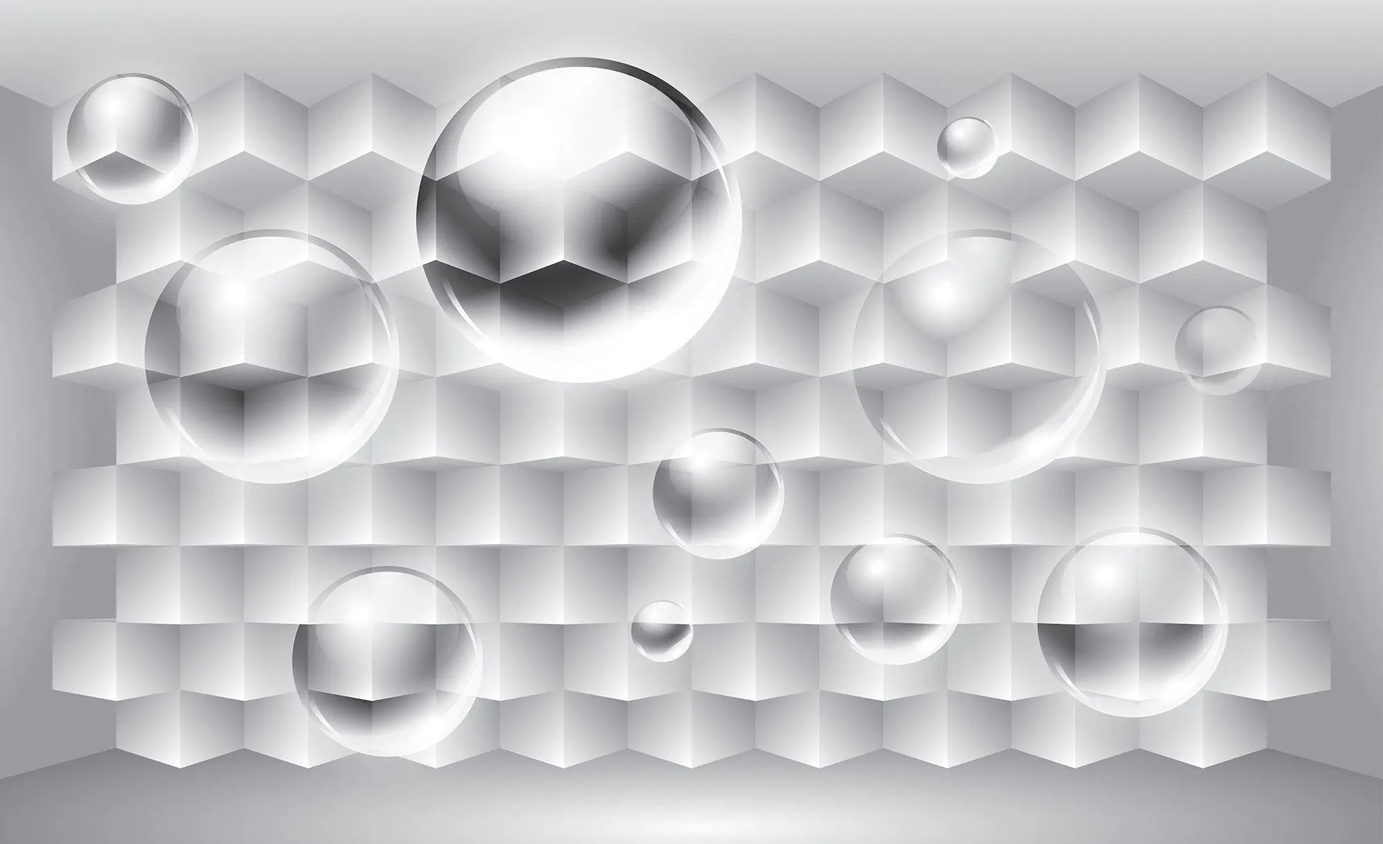 Billede 1 af Fototapet - 3D geometrisk baggrund med gennemsigtige kugler