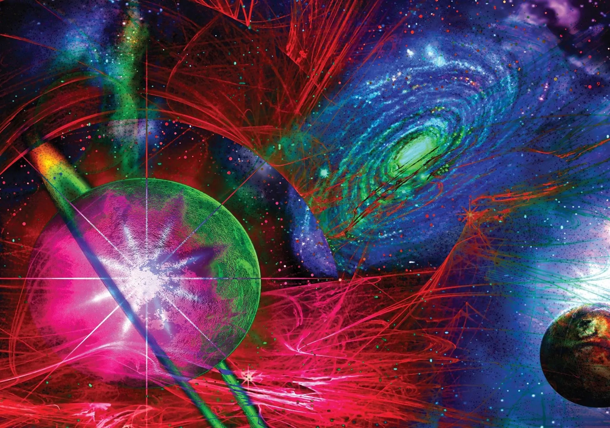 Billede 1 af Fototapet - Abstrakt univers med farverige galakser og planeter