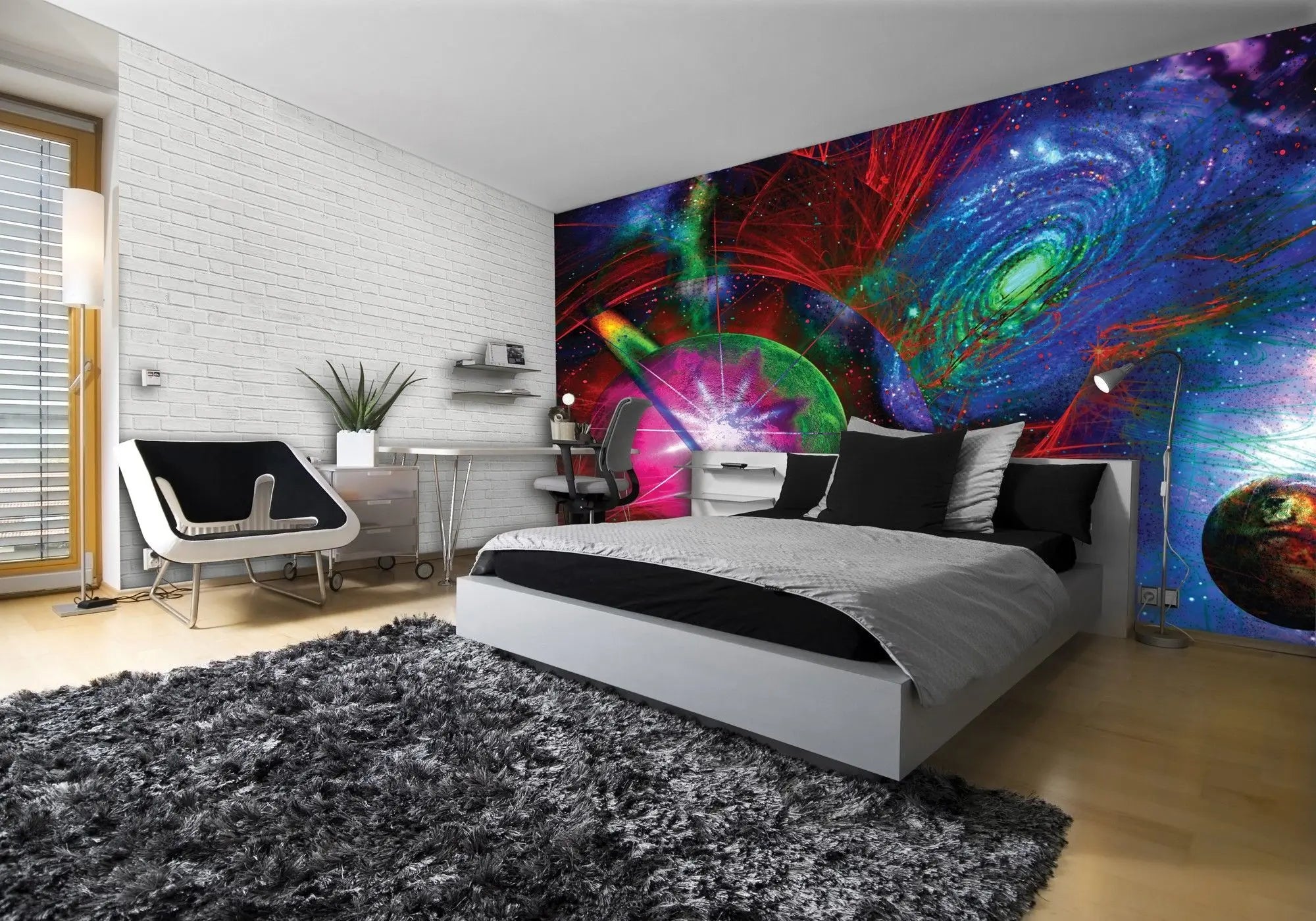 Billede 2 af Fototapet - Abstrakt univers med farverige galakser og planeter
