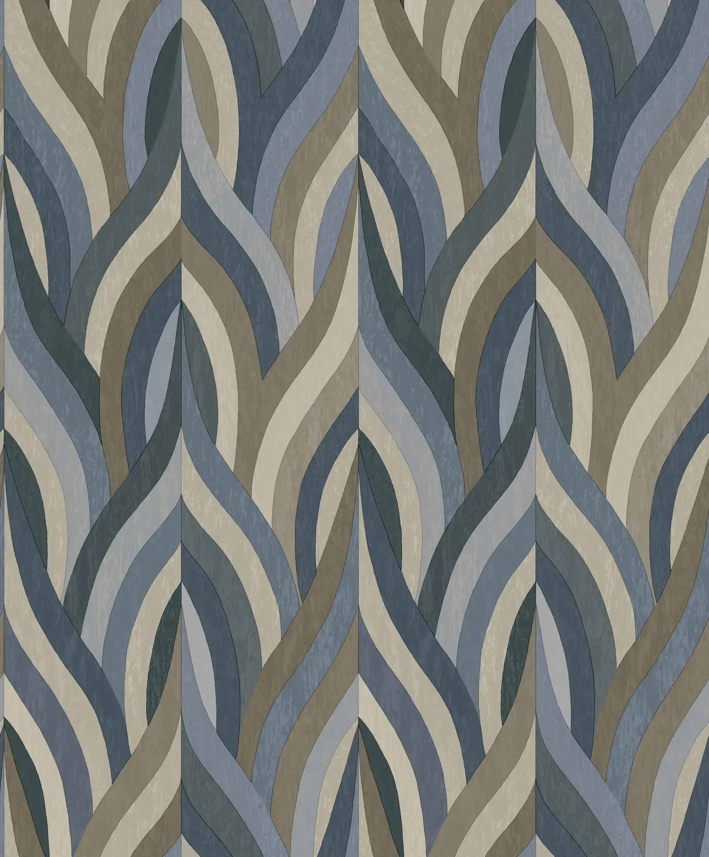 Arabesque - Blue tapet med komplekst bølget mønster i nuancer af blå og beige.