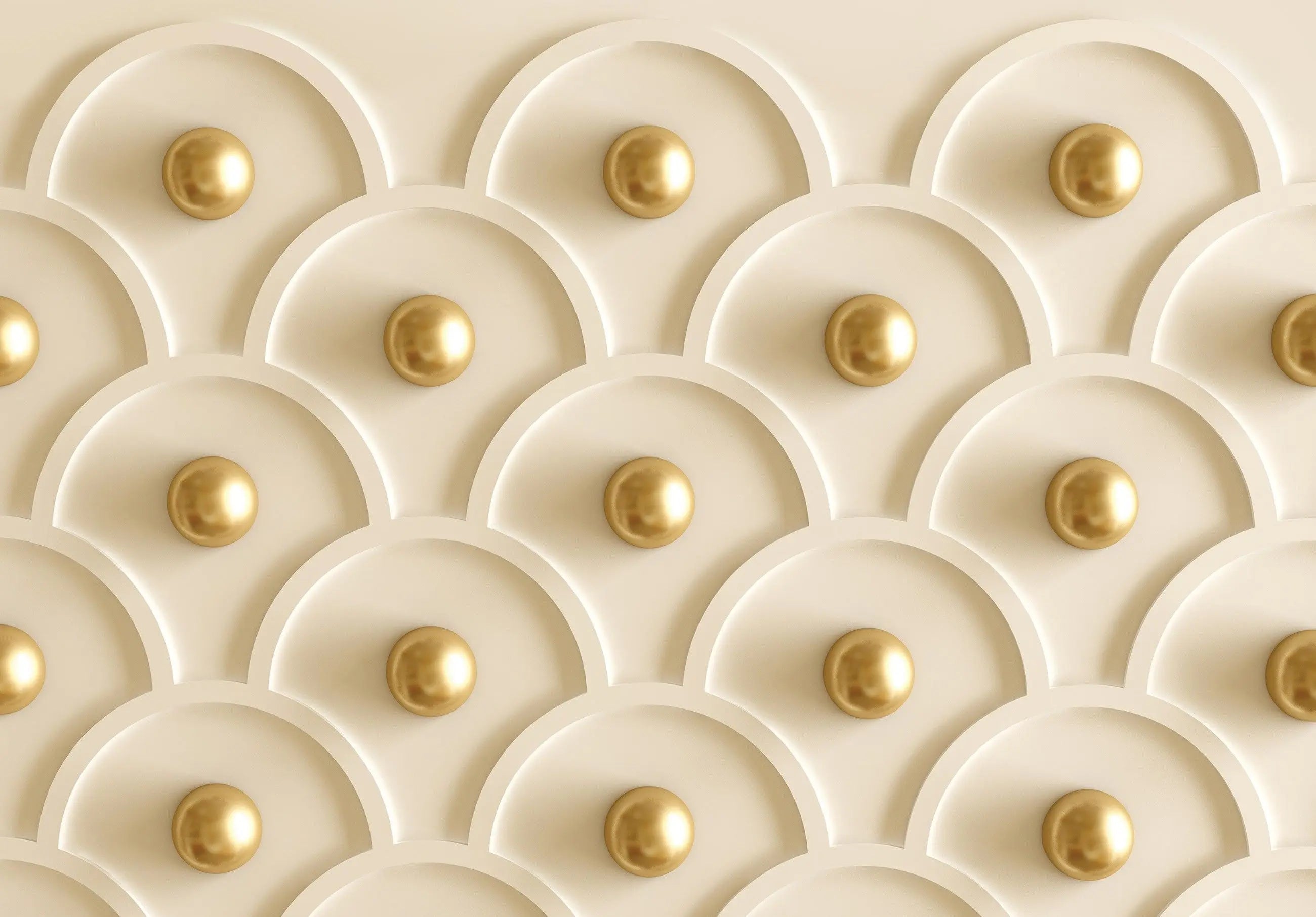 Billede 1 af Fototapet - Beige Halvcirkelmønster med Gyldne Knapper
