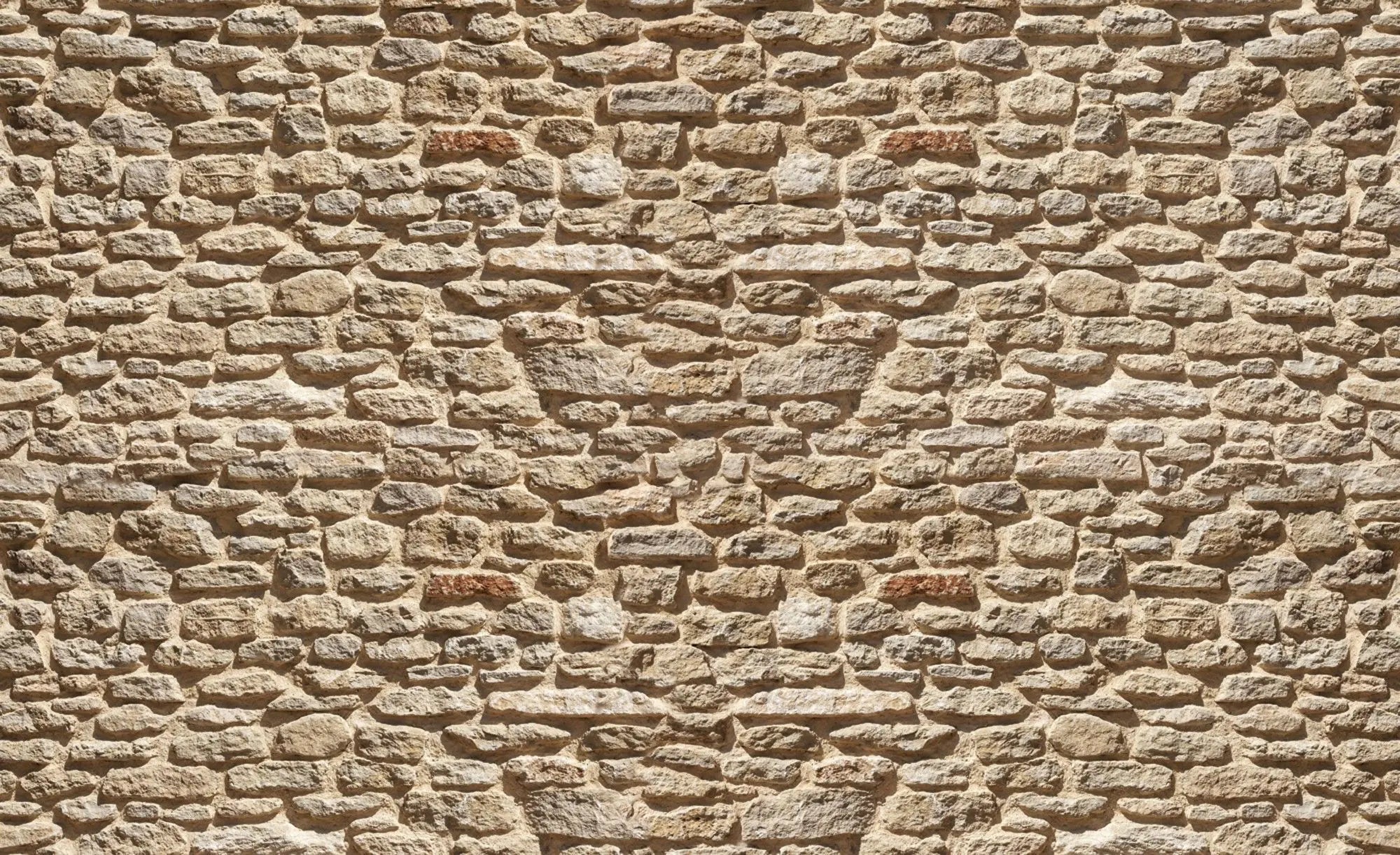 Billede 1 af Fototapet - Beige kalkstensmur med ujævn overflade