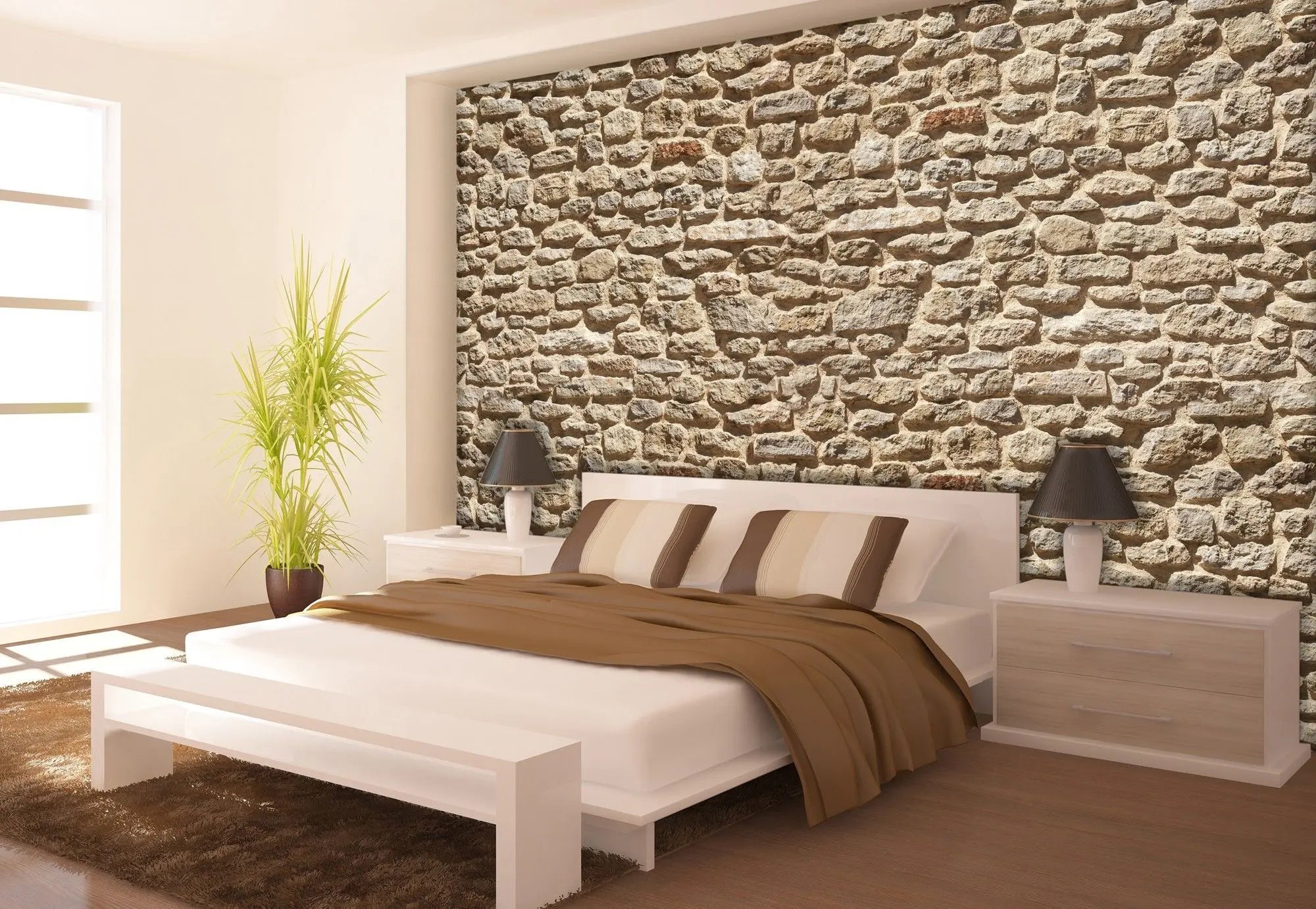 Billede 2 af Fototapet - Beige kalkstensmur med ujævn overflade