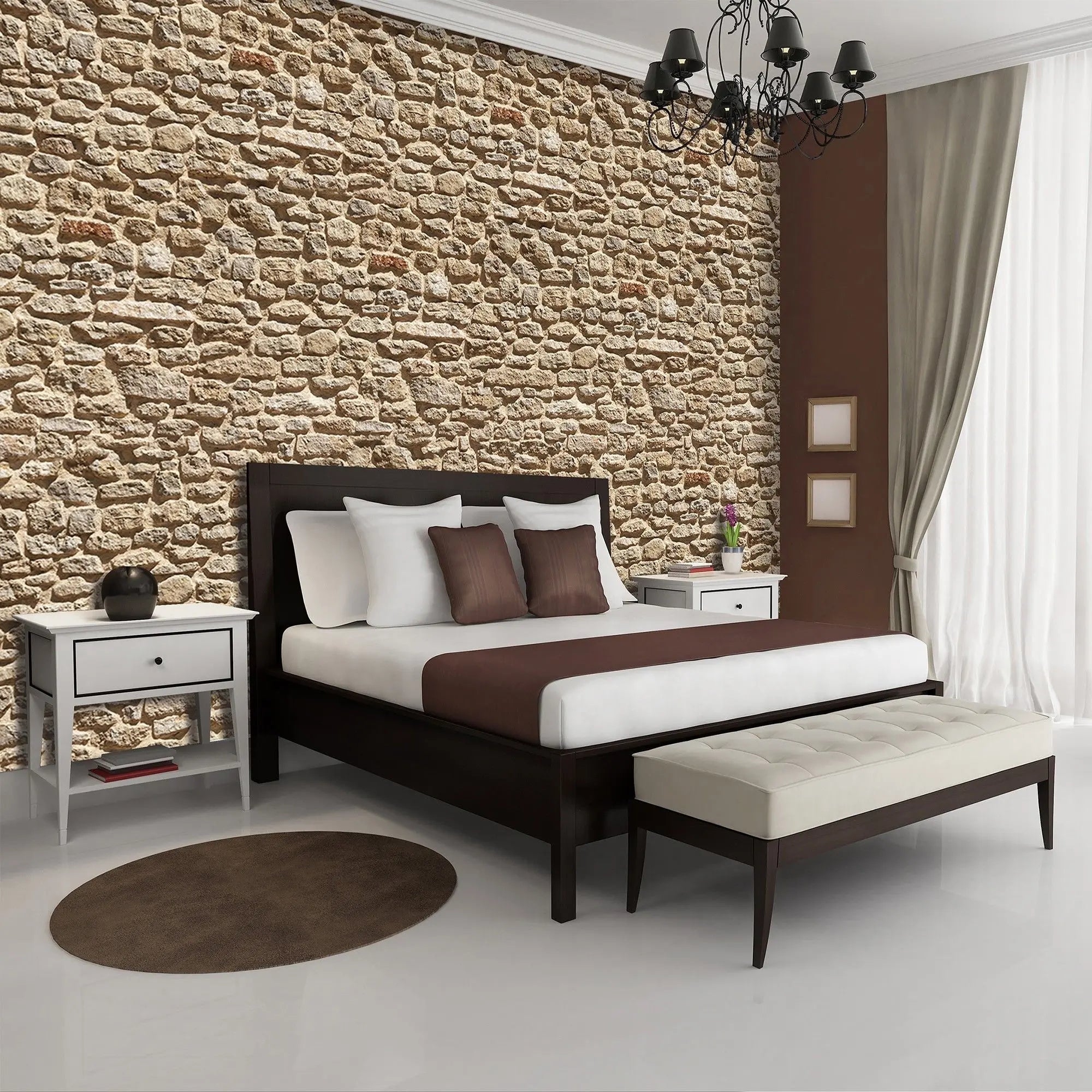 Billede 4 af Fototapet - Beige kalkstensmur med ujævn overflade