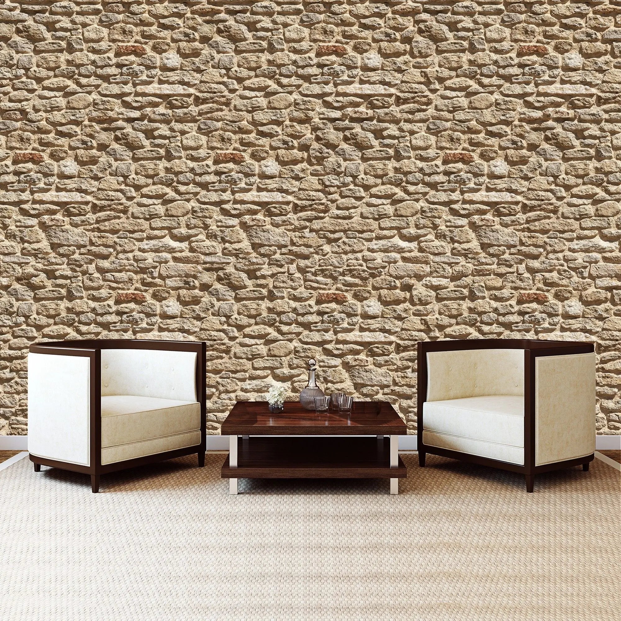 Billede 7 af Fototapet - Beige kalkstensmur med ujævn overflade