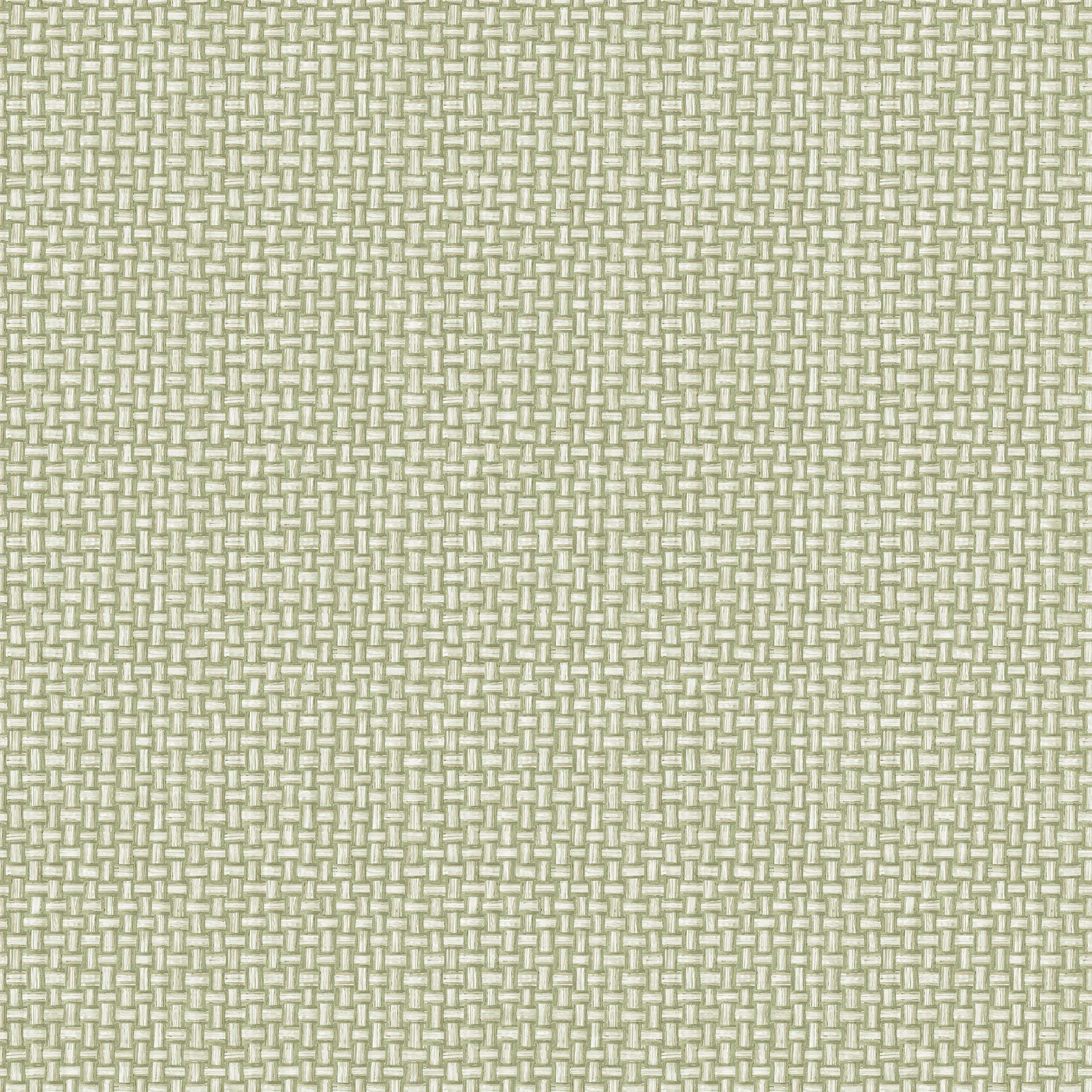 Nærbillede af Biderbost Weave - Green tapet, der viser det vævede mønster i grønne nuancer.
