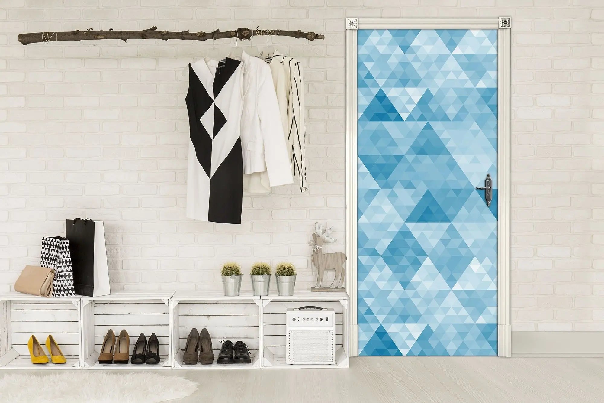 Billede 13 af Fototapet - Blå geometrisk mønster med trekanter