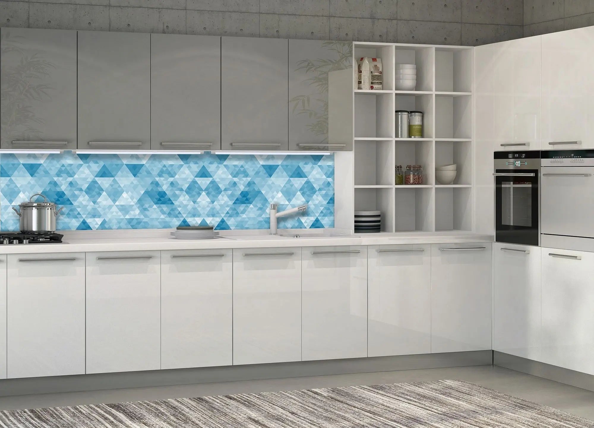 Billede 14 af Fototapet - Blå geometrisk mønster med trekanter