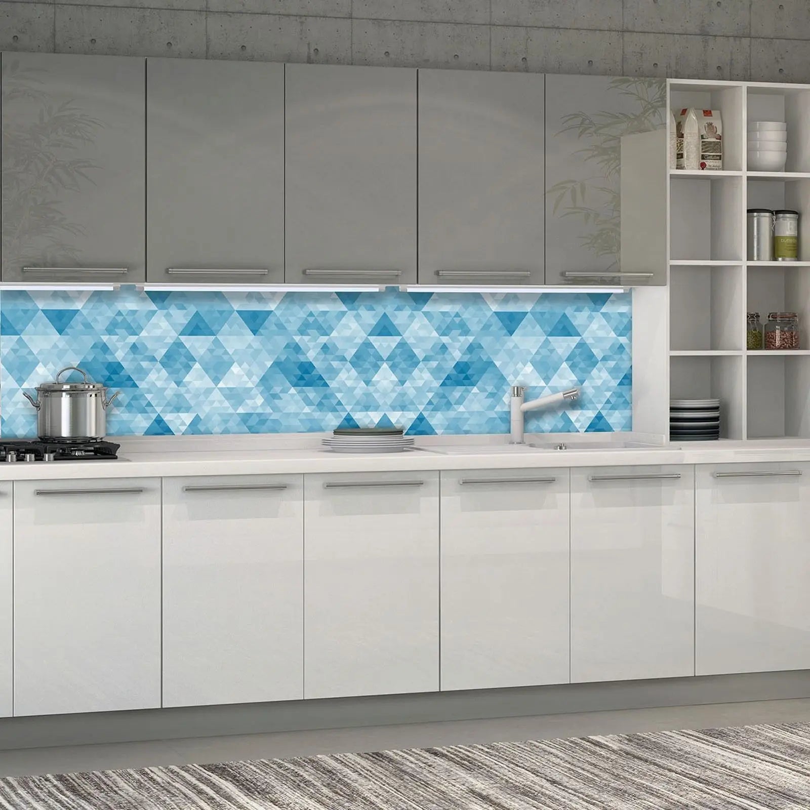 Billede 15 af Fototapet - Blå geometrisk mønster med trekanter