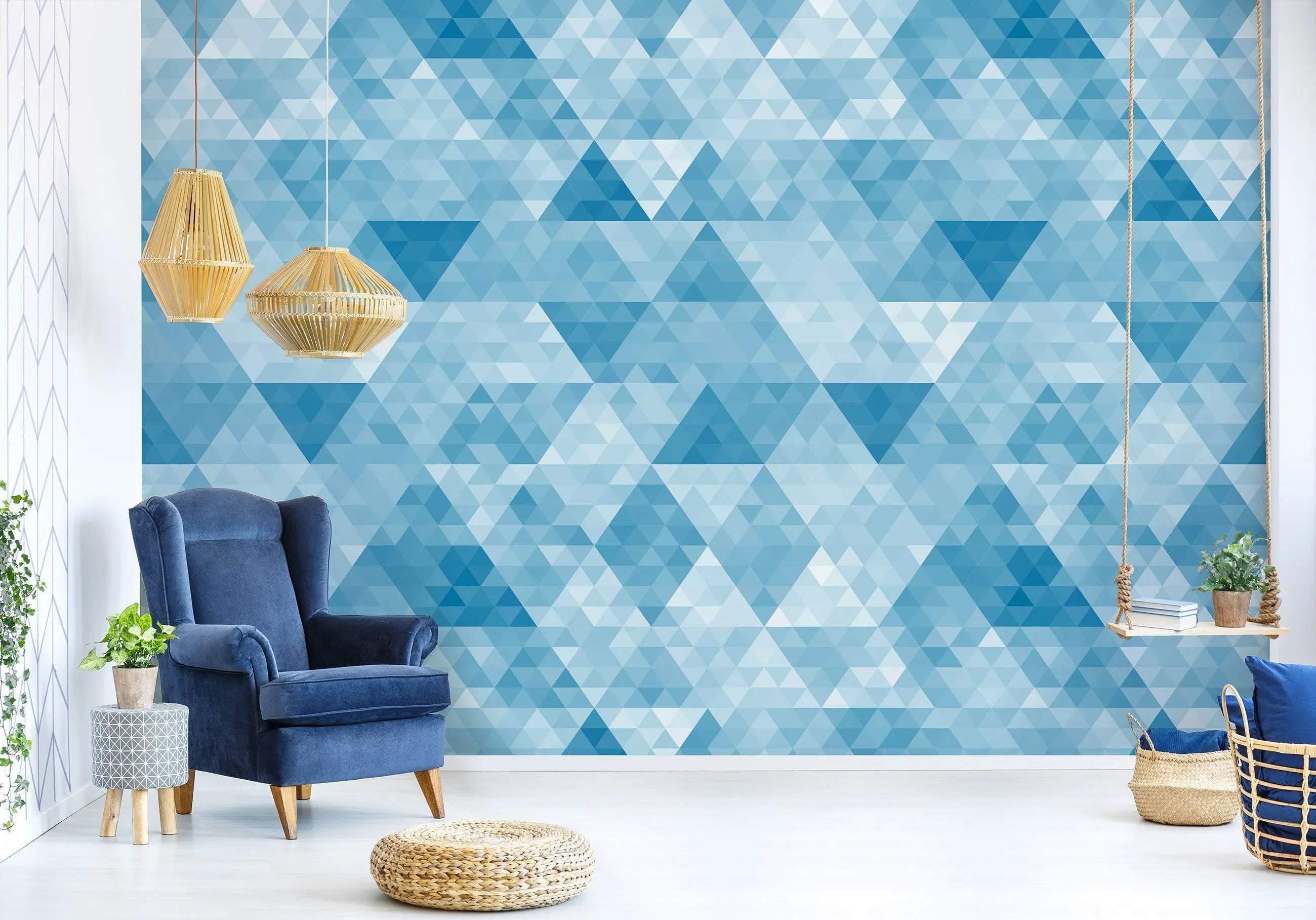 Billede 17 af Fototapet - Blå geometrisk mønster med trekanter