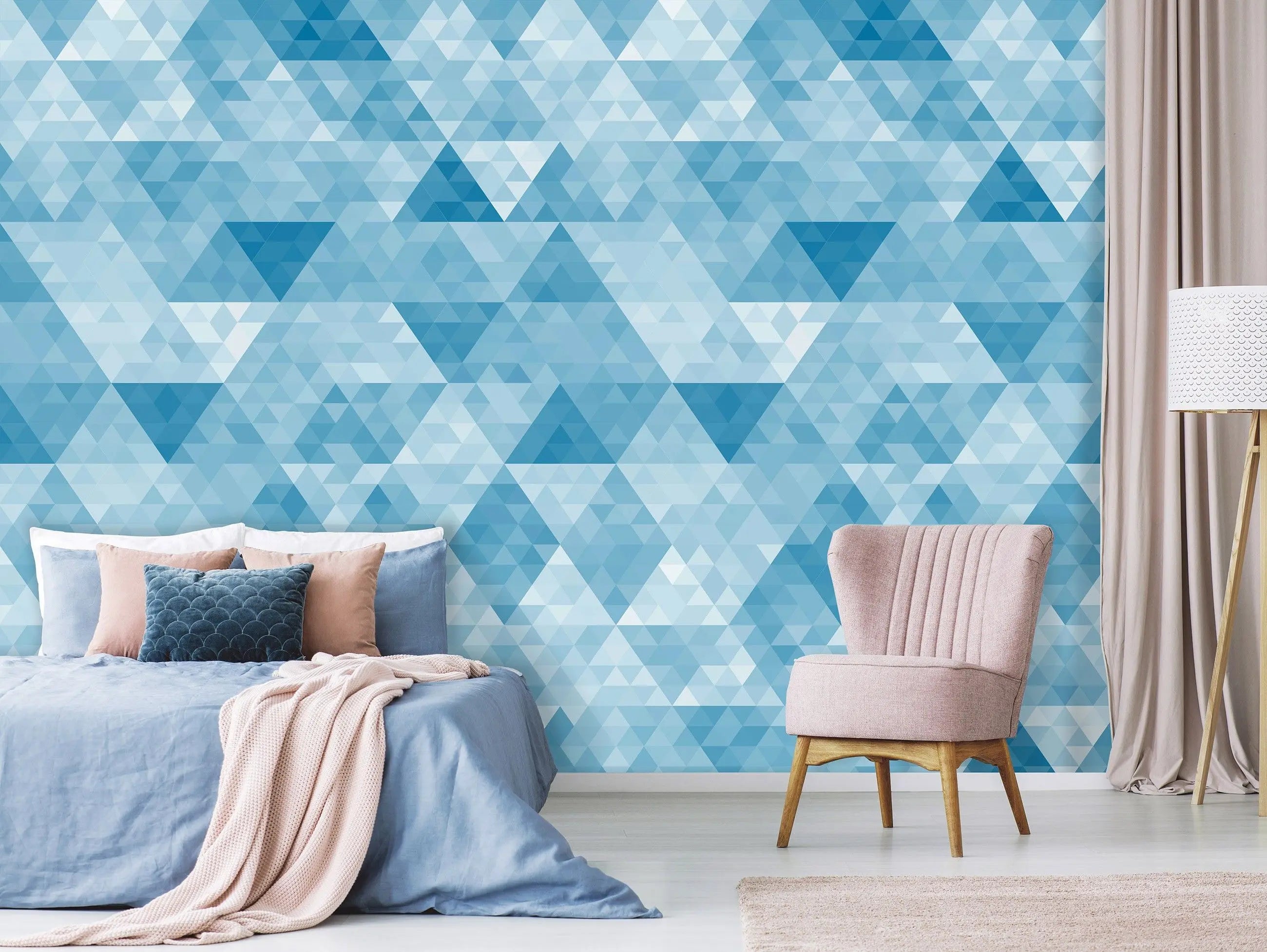 Billede 19 af Fototapet - Blå geometrisk mønster med trekanter