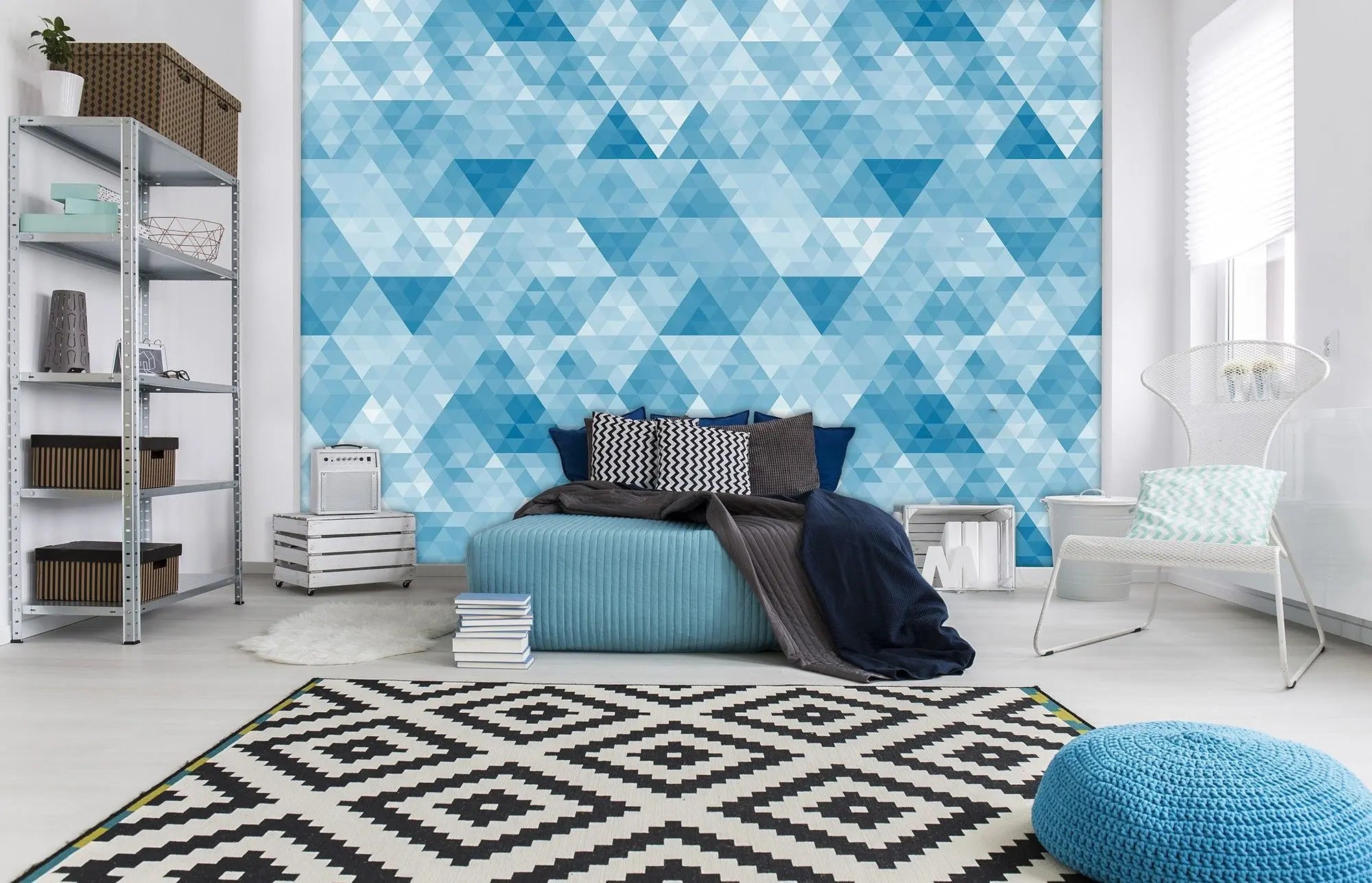 Billede 2 af Fototapet - Blå geometrisk mønster med trekanter