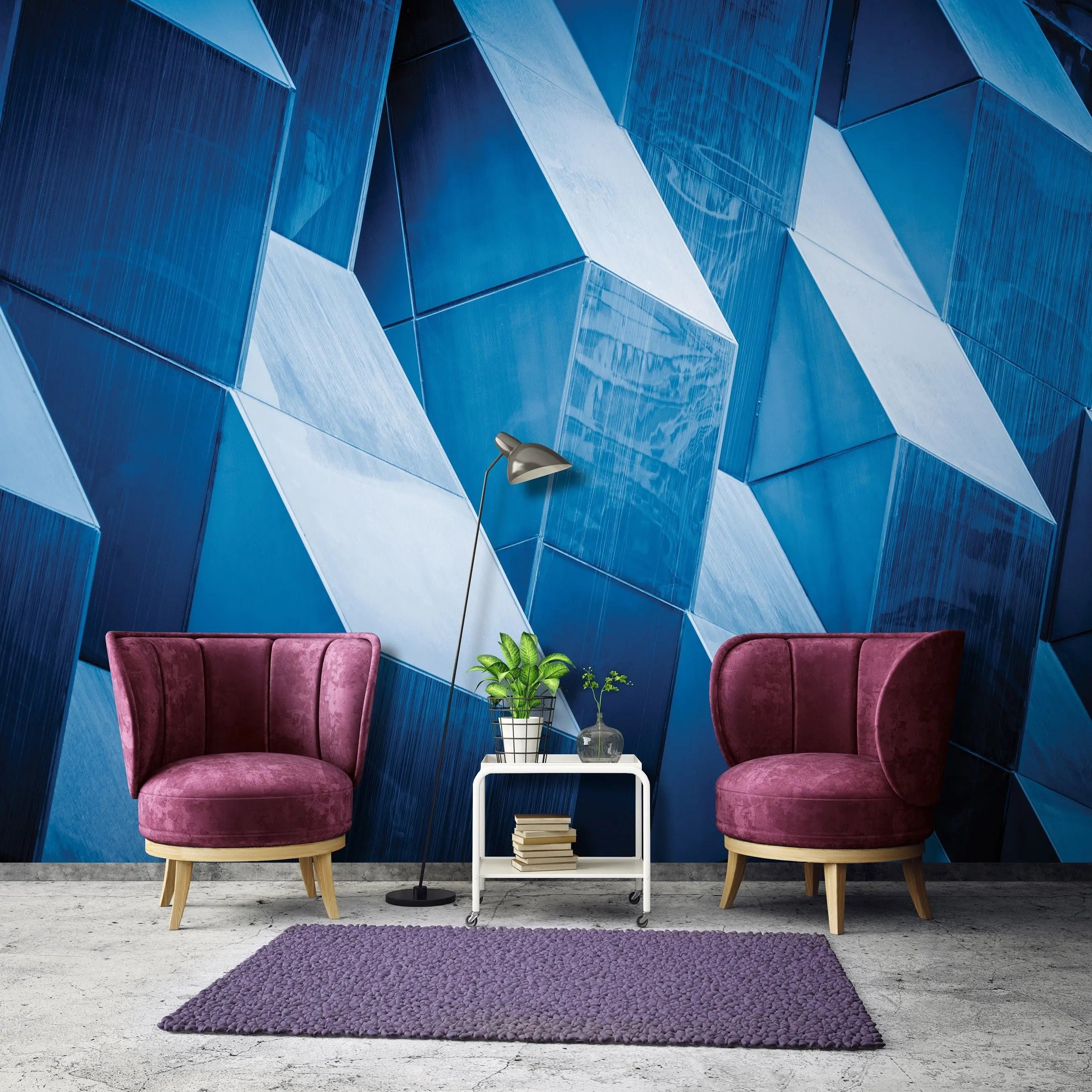 Billede 6 af Fototapet - Blå geometriske metalpaneler