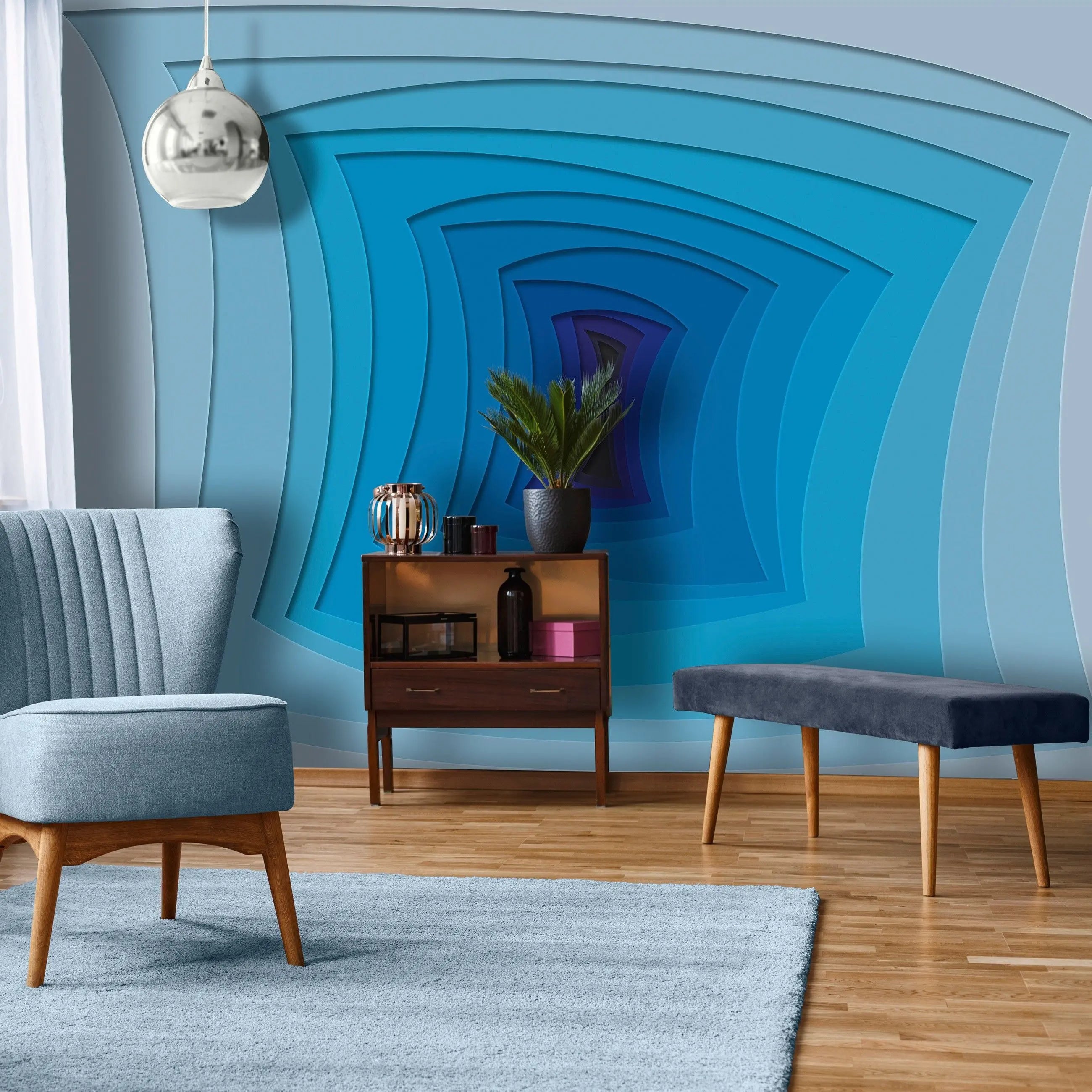 Billede 11 af Fototapet - Blå gradient med rektangulære former