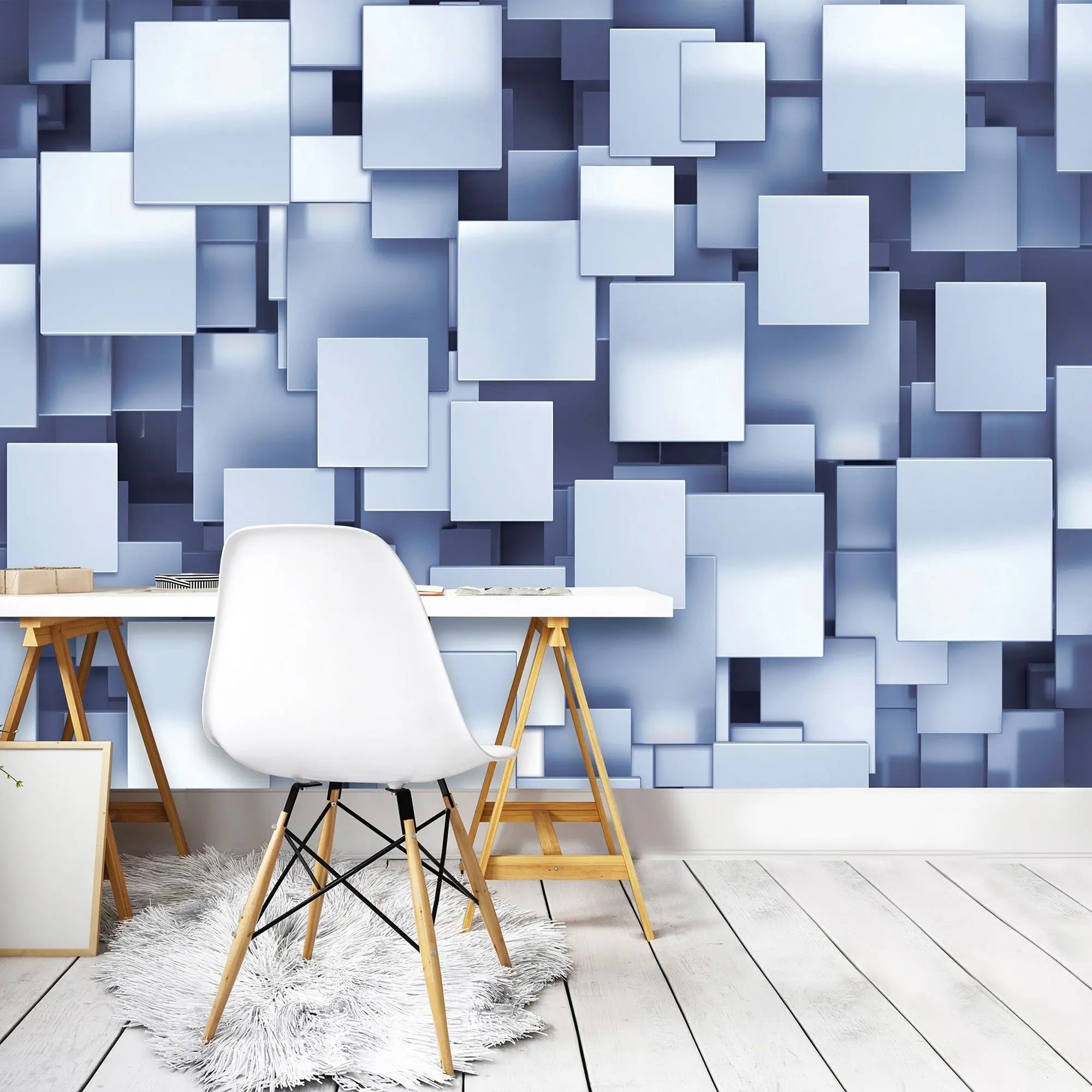 Billede 7 af Fototapet - Blå metalplader i forskellige størrelser