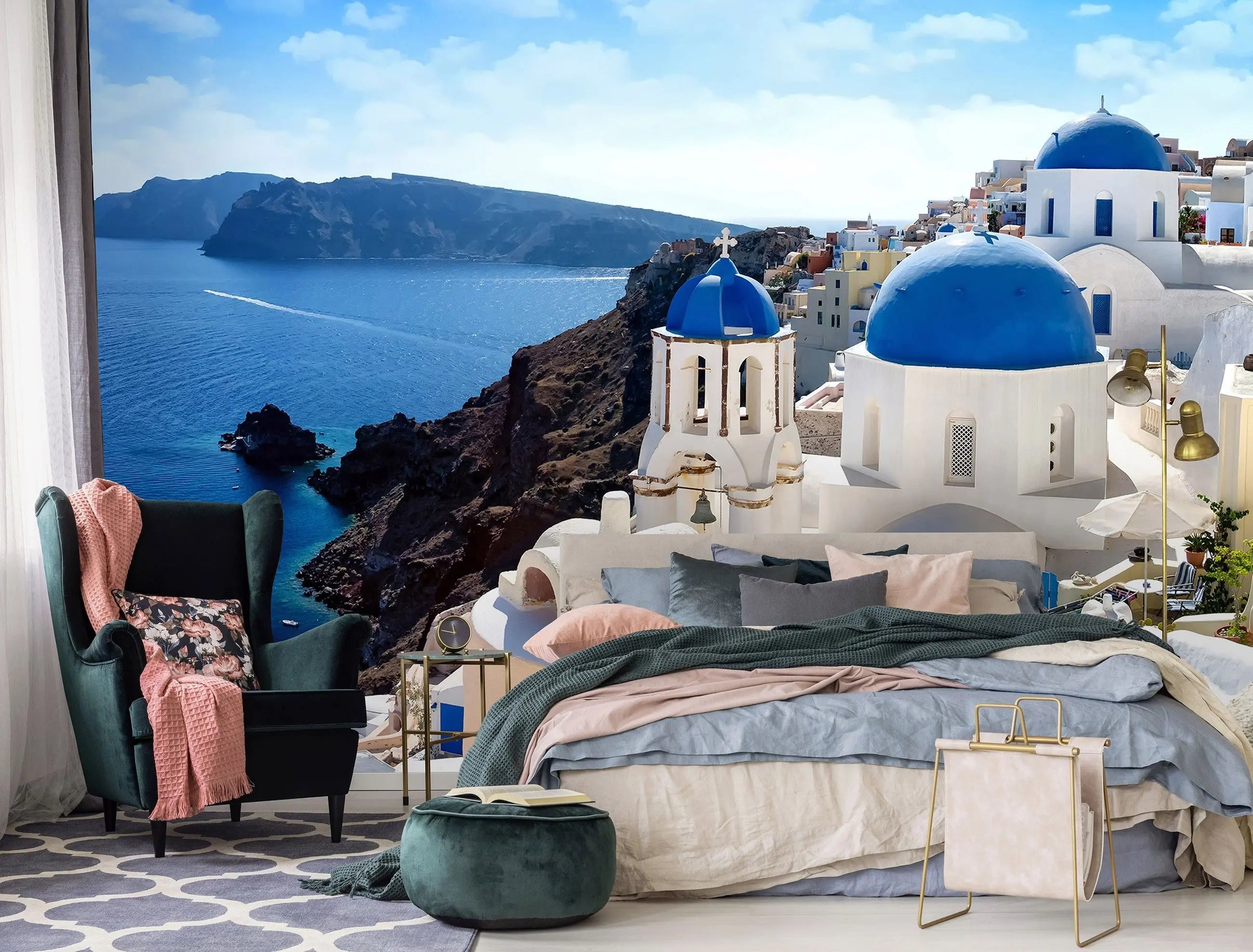 Billede 3 af Fototapet - Blå og hvide bygninger i Santorini, Grækenland ved havet
