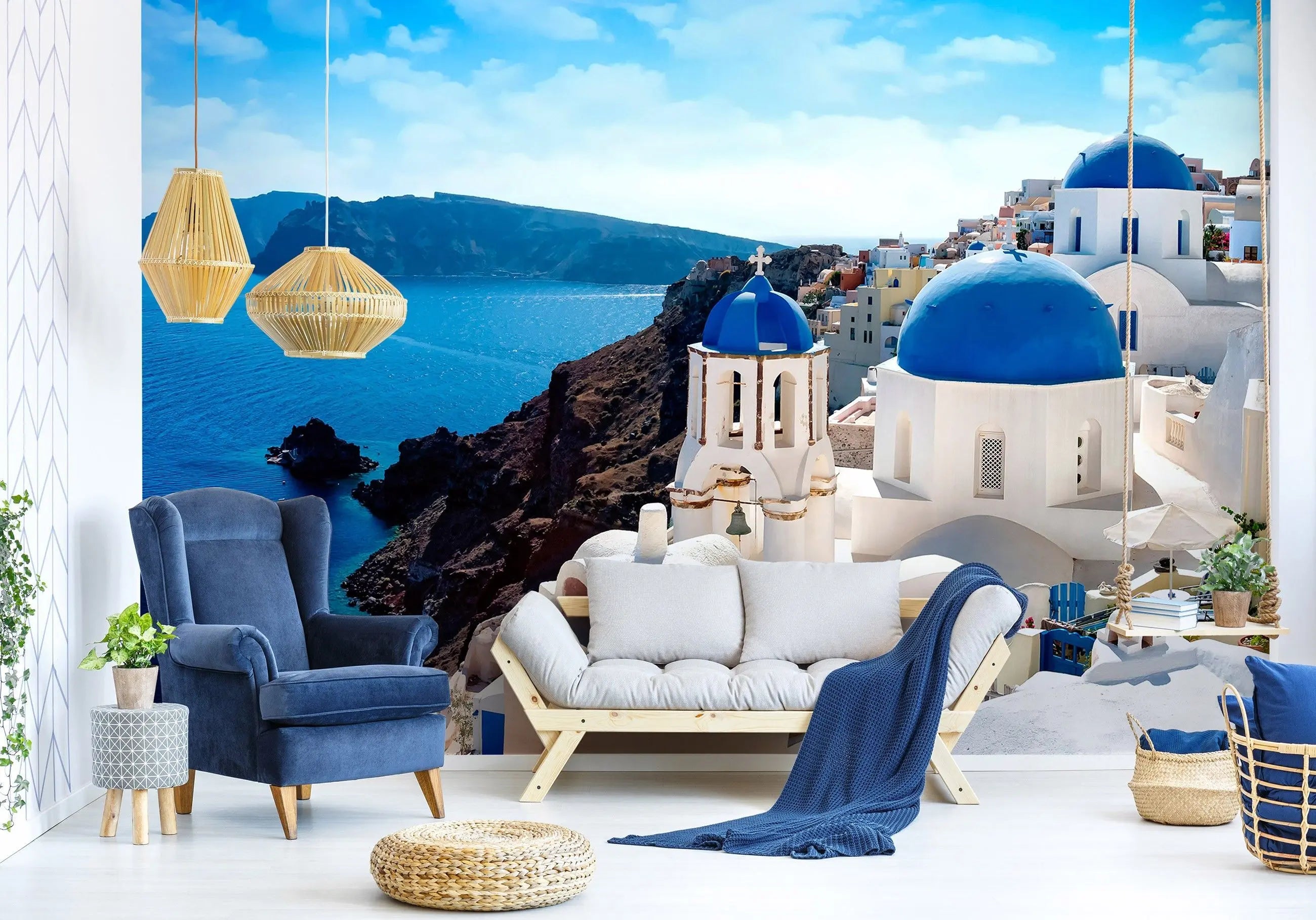 Billede 5 af Fototapet - Blå og hvide bygninger i Santorini, Grækenland ved havet
