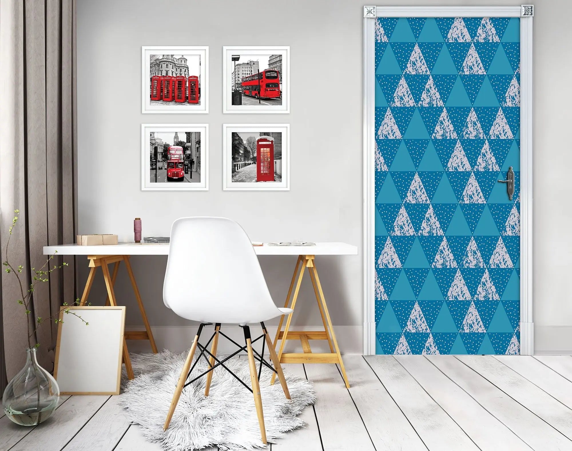 Billede 6 af Fototapet - Blå trekantet geometrisk mønster med hvid prikstruktur